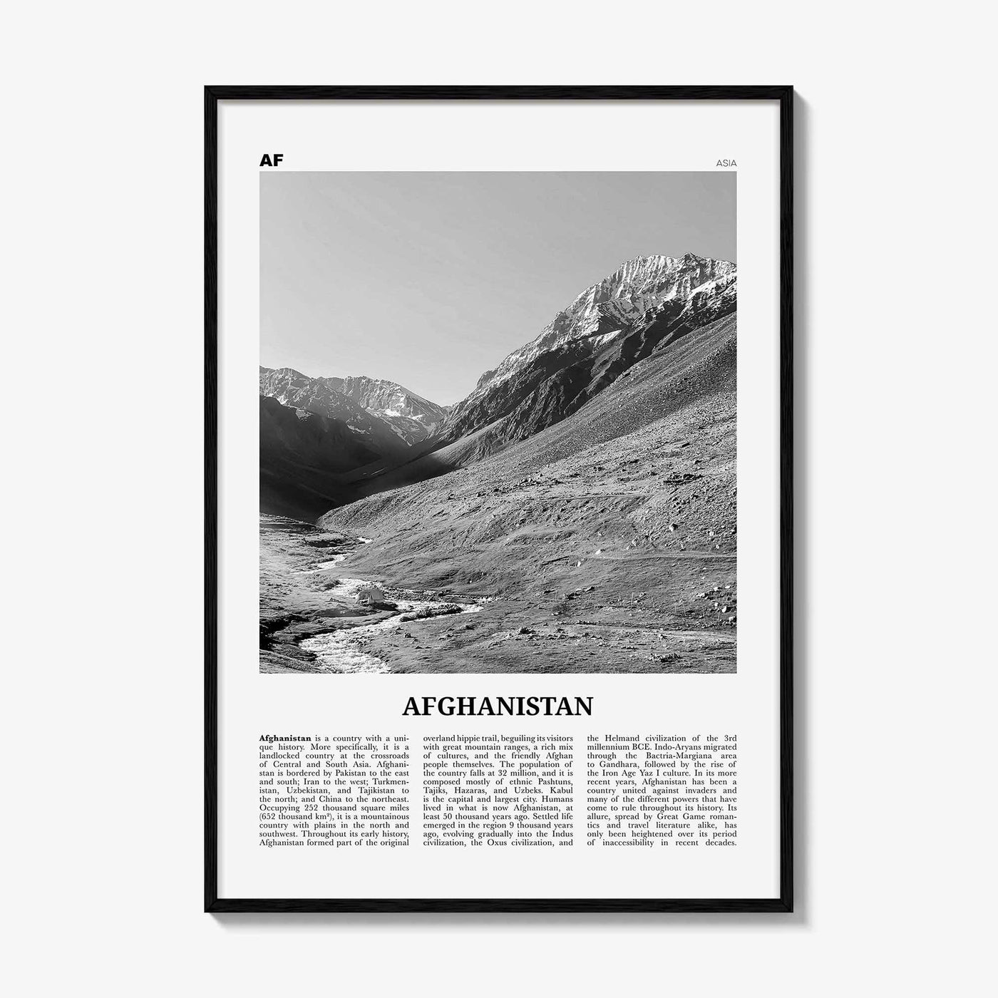 Afghanistan Print Black and White No 1, Afghanistan Wall Art, Afghanistan Poster, Afghanistan Photo, Afghanistan, Afġānistān, Kabul