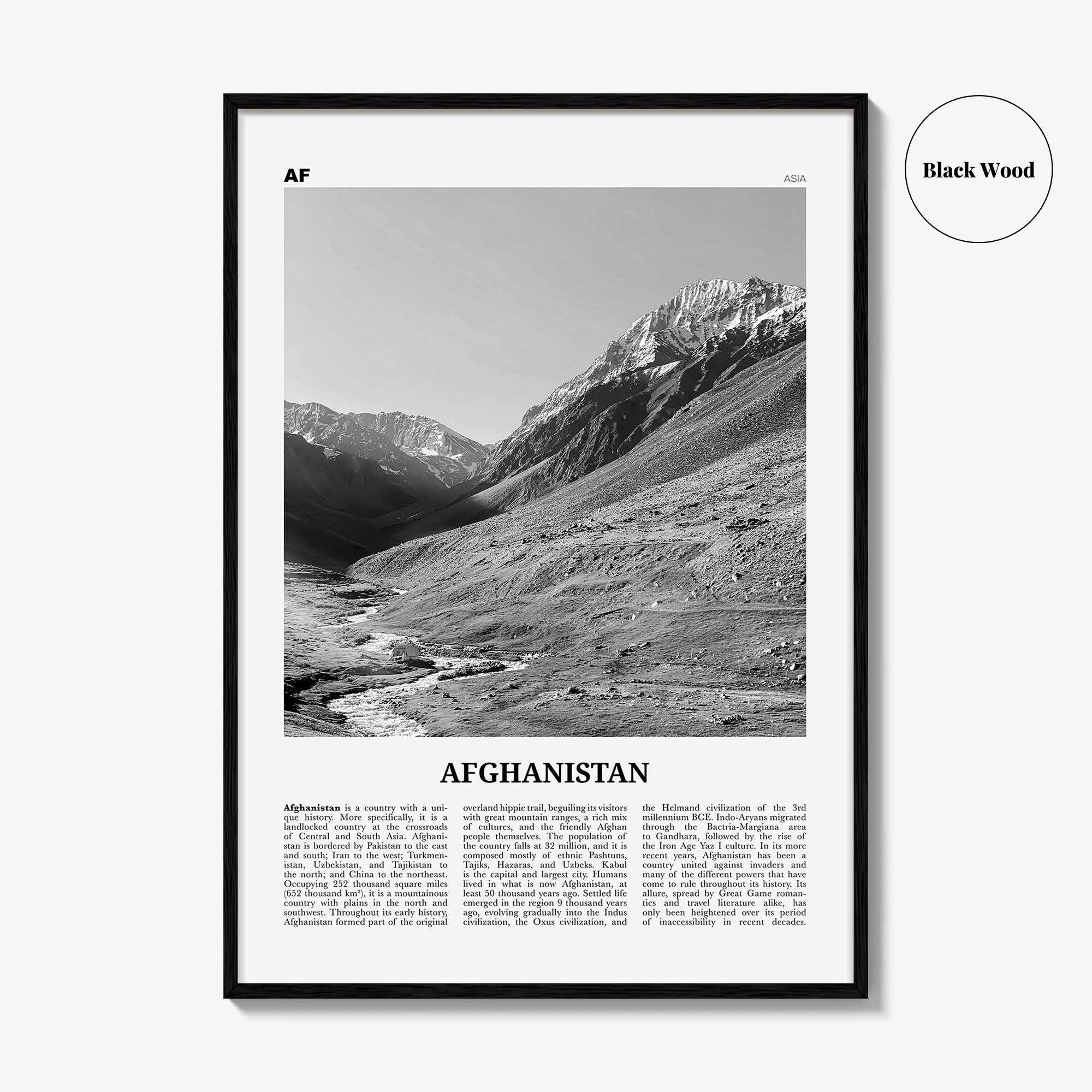 Afghanistan Print Black and White No 1, Afghanistan Wall Art, Afghanistan Poster, Afghanistan Photo, Afghanistan, Afġānistān, Kabul