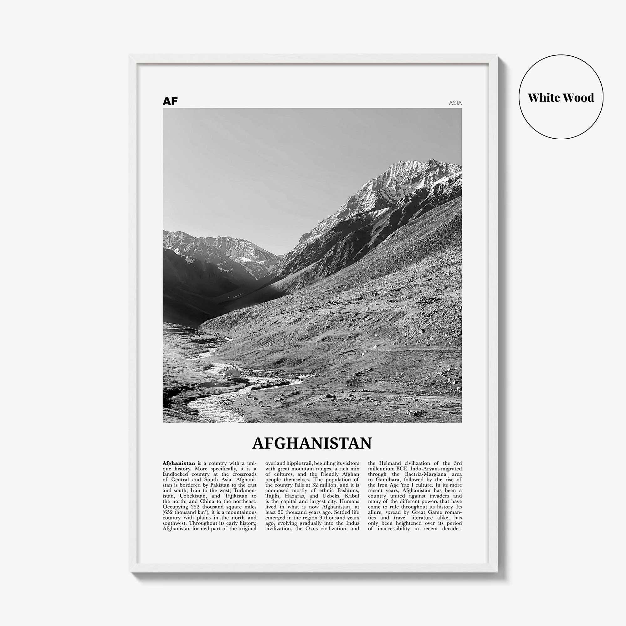 Afghanistan Print Black and White No 1, Afghanistan Wall Art, Afghanistan Poster, Afghanistan Photo, Afghanistan, Afġānistān, Kabul