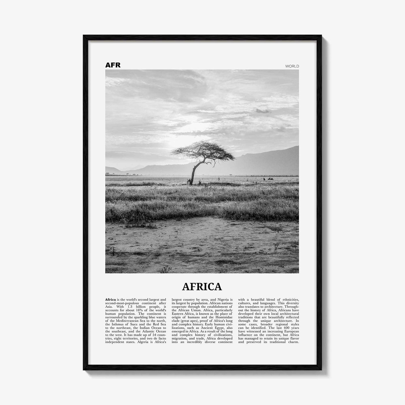Africa Print Black and White, Africa Wall Art, Africa Poster, Africa Photo, Africa Wall Decor, Continent Art Print