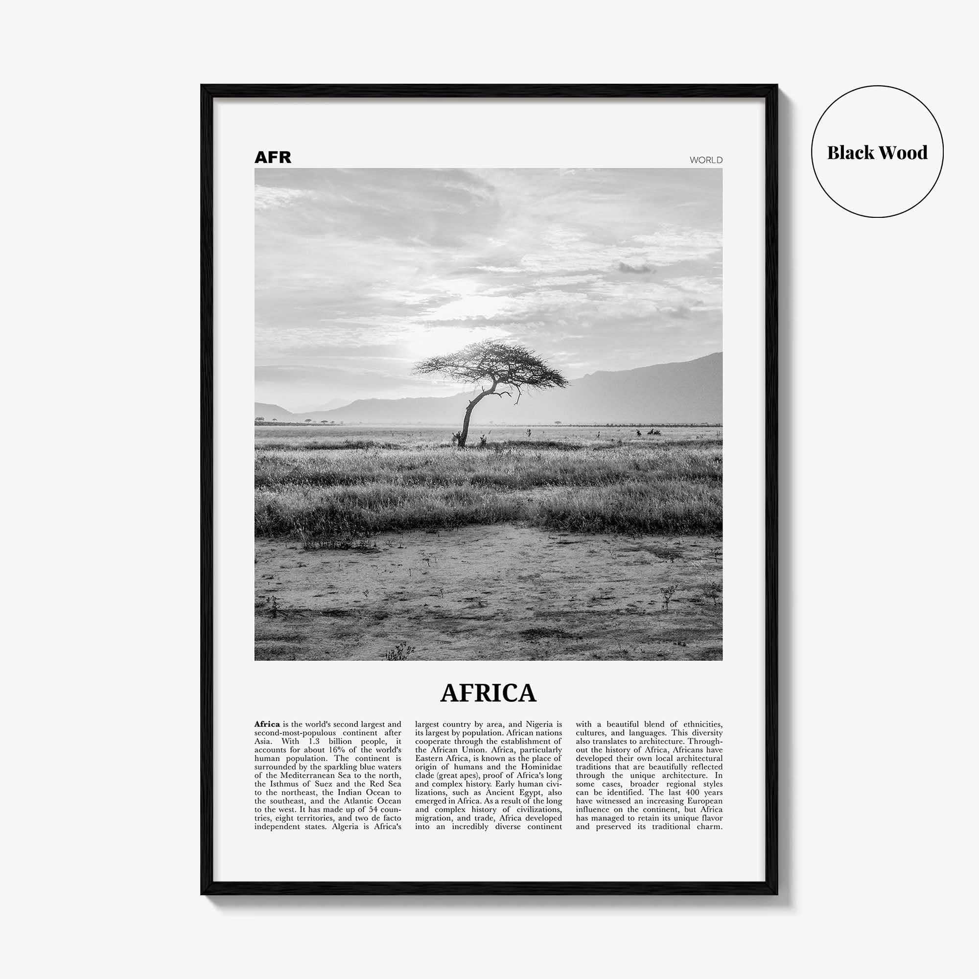 Africa Print Black and White, Africa Wall Art, Africa Poster, Africa Photo, Africa Wall Decor, Continent Art Print