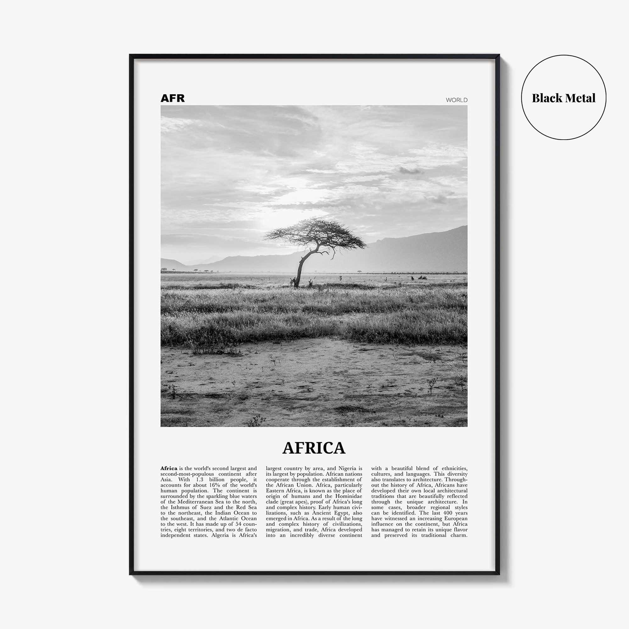 Africa Print Black and White, Africa Wall Art, Africa Poster, Africa Photo, Africa Wall Decor, Continent Art Print