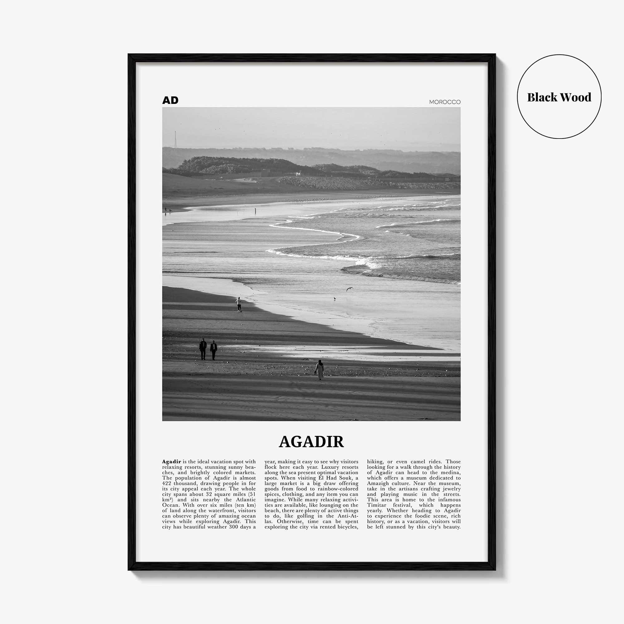 Agadir Print Black and White, Agadir Wall Art, Agadir Poster, Agadir Photo, Agadir Map, Agadir Wall Decor, Morocco