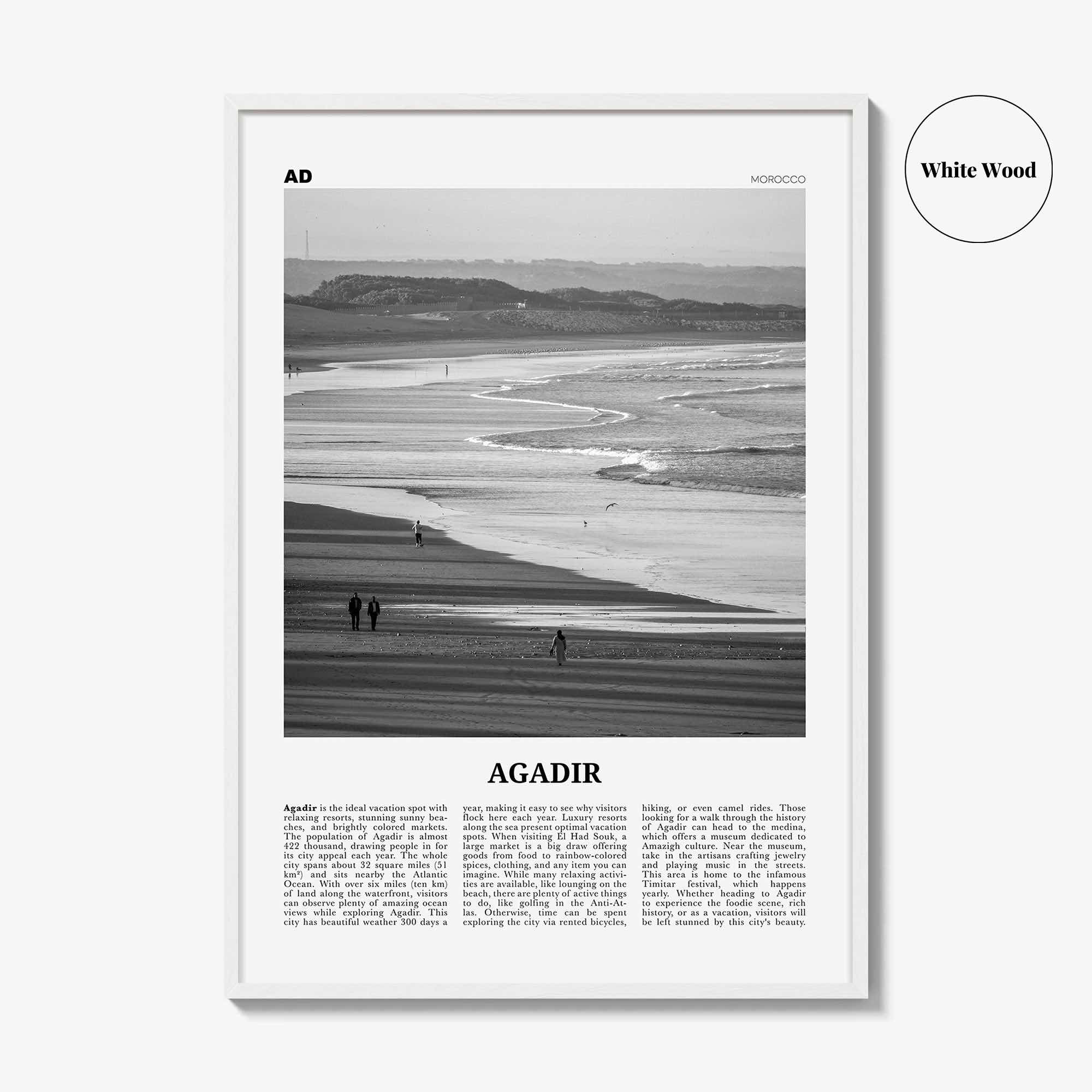 Agadir Print Black and White, Agadir Wall Art, Agadir Poster, Agadir Photo, Agadir Map, Agadir Wall Decor, Morocco
