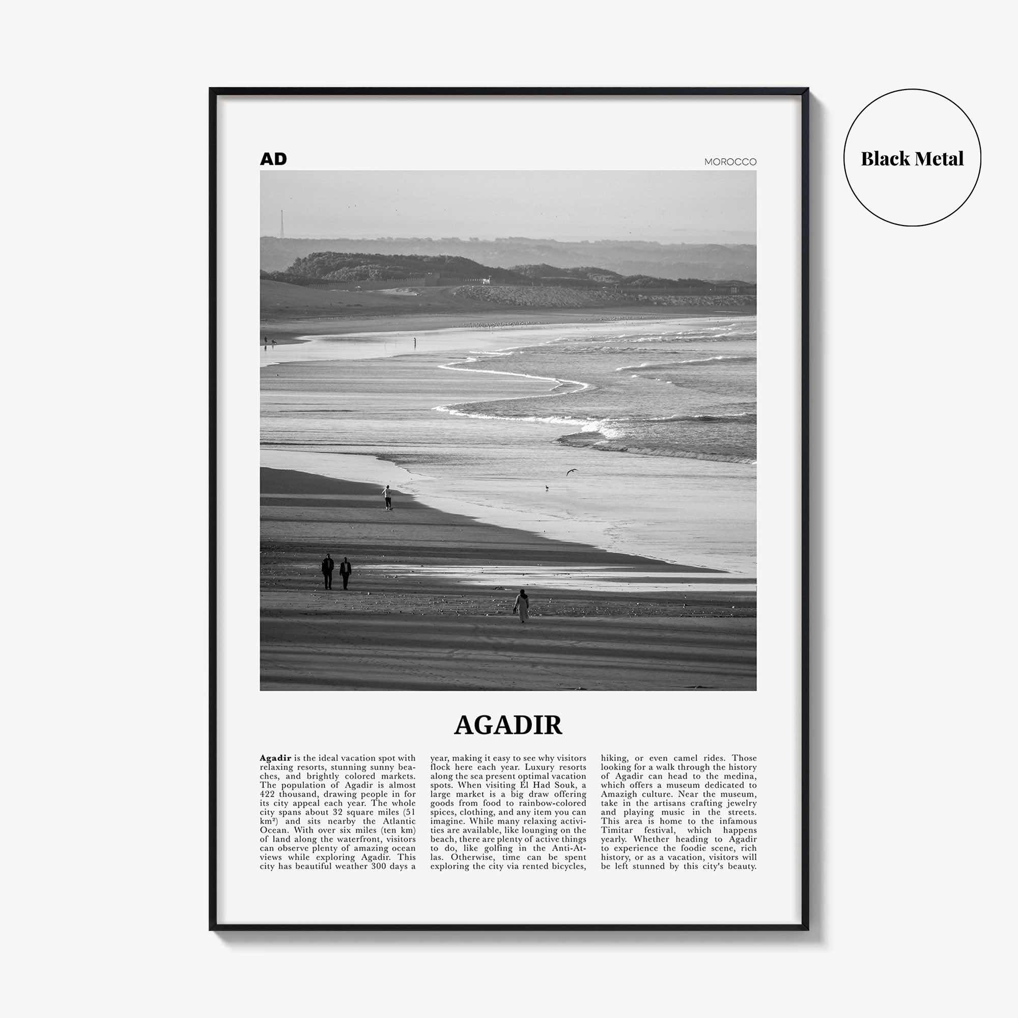 Agadir Print Black and White, Agadir Wall Art, Agadir Poster, Agadir Photo, Agadir Map, Agadir Wall Decor, Morocco