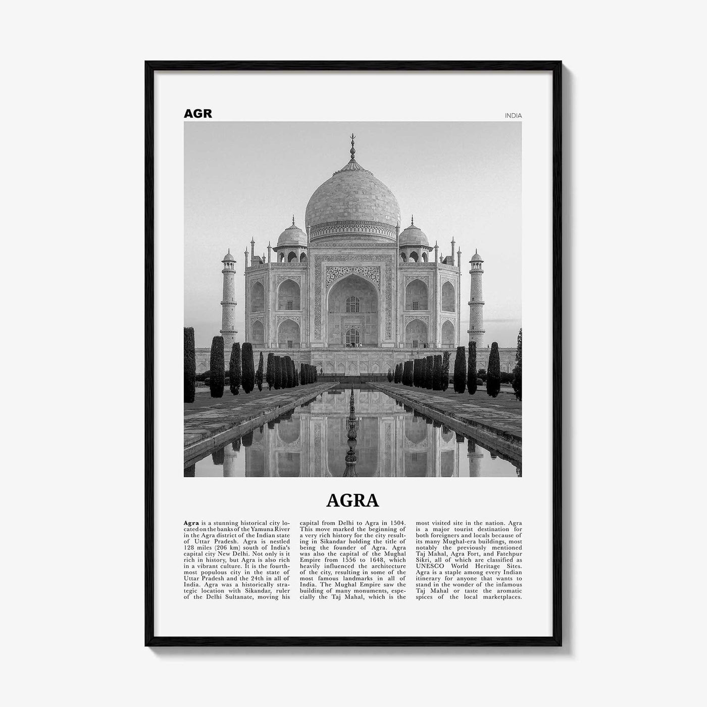 Agra Print Black and White, Agra Wall Art, Agra Poster, Agra Photo, Agra Wall Décor, Uttar Pradesh, India, Yamuna, Taj Mahal