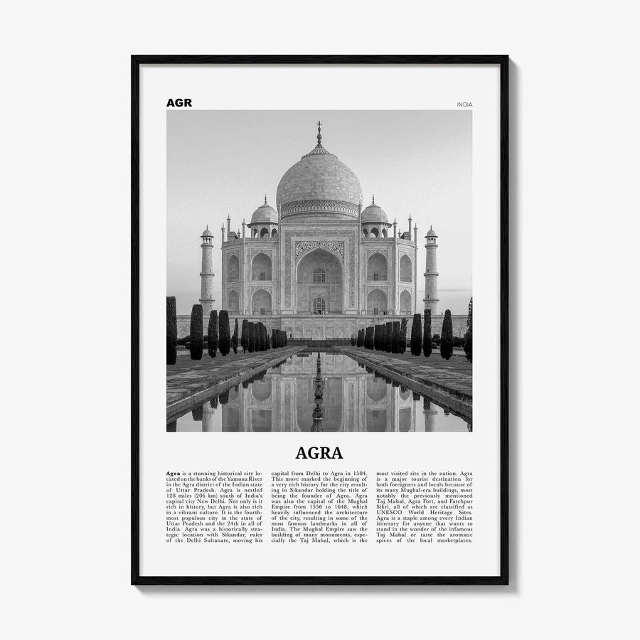 Agra Print Black and White, Agra Wall Art, Agra Poster, Agra Photo, Agra Wall Décor, Uttar Pradesh, India, Yamuna, Taj Mahal