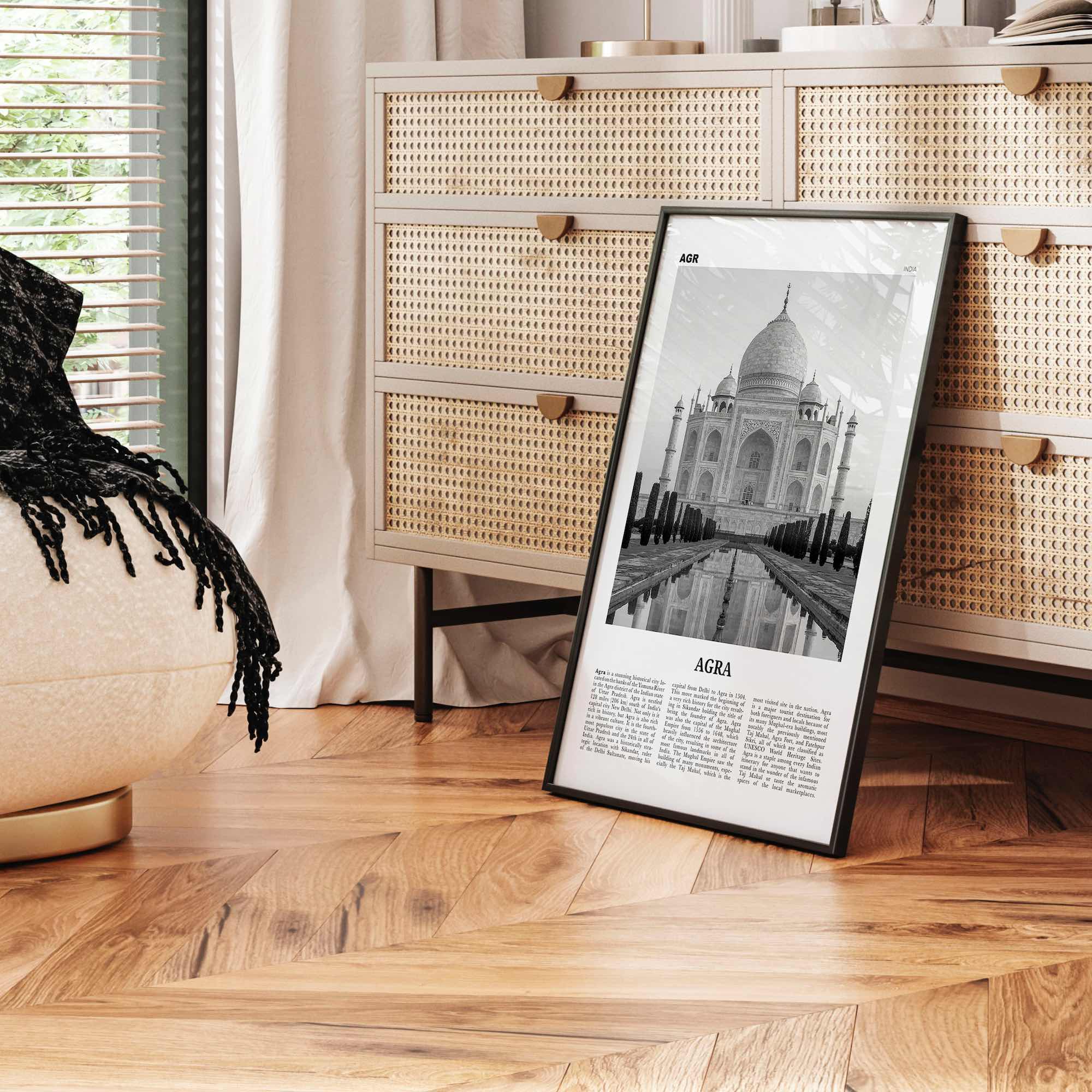 Agra Print Black and White, Agra Wall Art, Agra Poster, Agra Photo, Agra Wall Décor, Uttar Pradesh, India, Yamuna, Taj Mahal