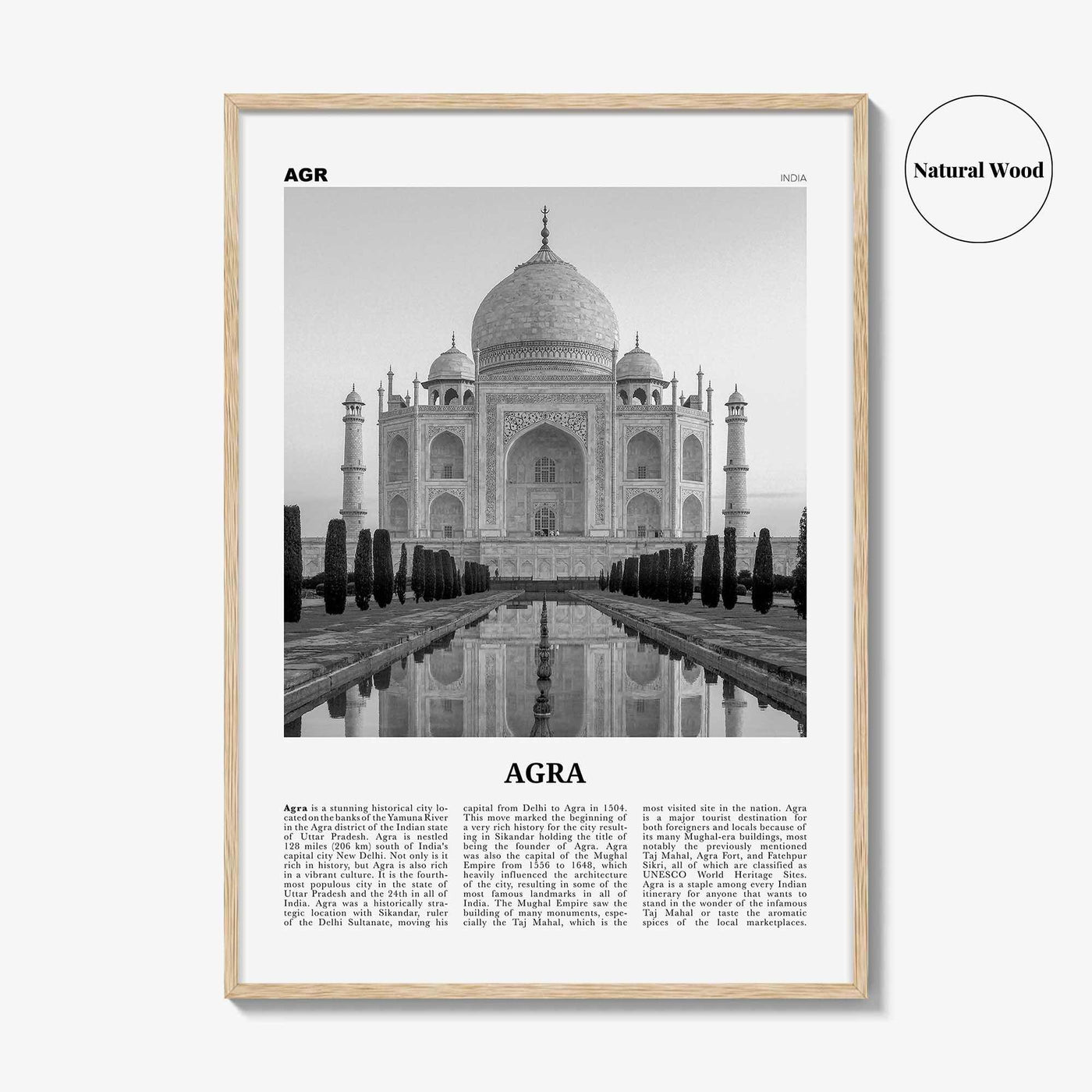Agra Print Black and White, Agra Wall Art, Agra Poster, Agra Photo, Agra Wall Décor, Uttar Pradesh, India, Yamuna, Taj Mahal