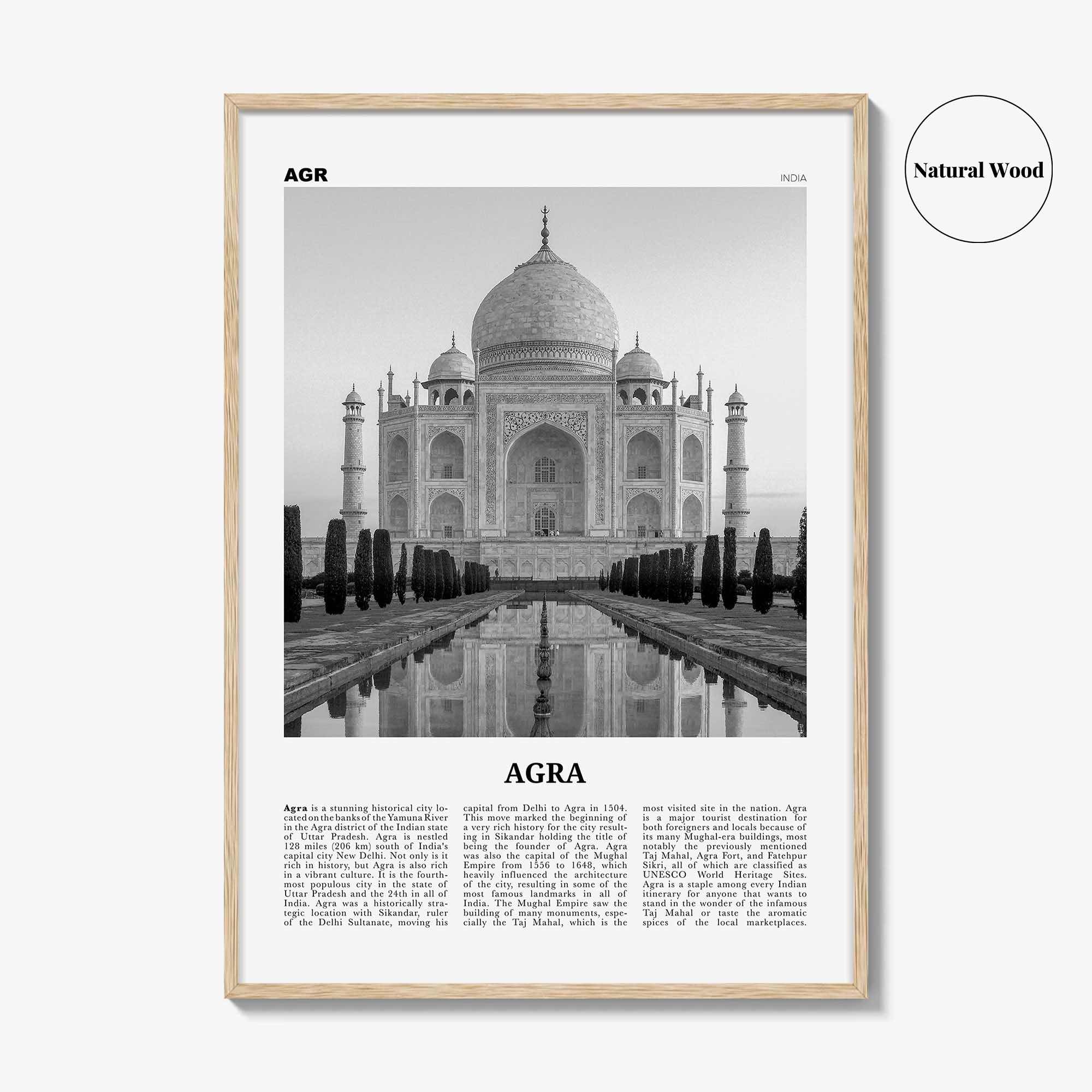Agra Print Black and White, Agra Wall Art, Agra Poster, Agra Photo, Agra Wall Décor, Uttar Pradesh, India, Yamuna, Taj Mahal