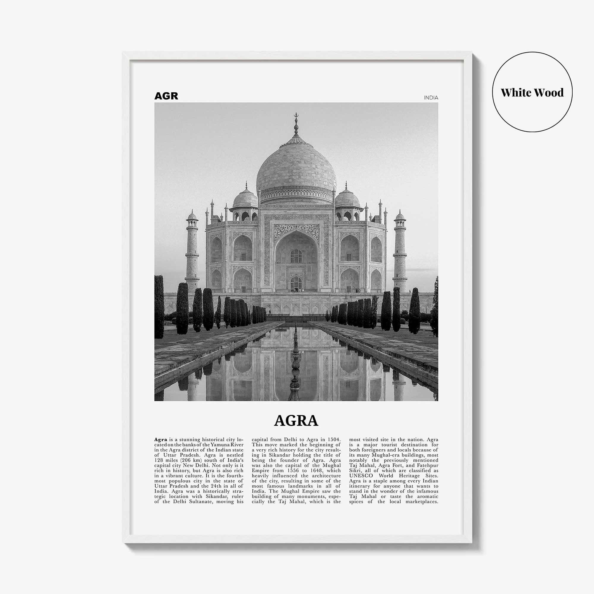 Agra Print Black and White, Agra Wall Art, Agra Poster, Agra Photo, Agra Wall Décor, Uttar Pradesh, India, Yamuna, Taj Mahal