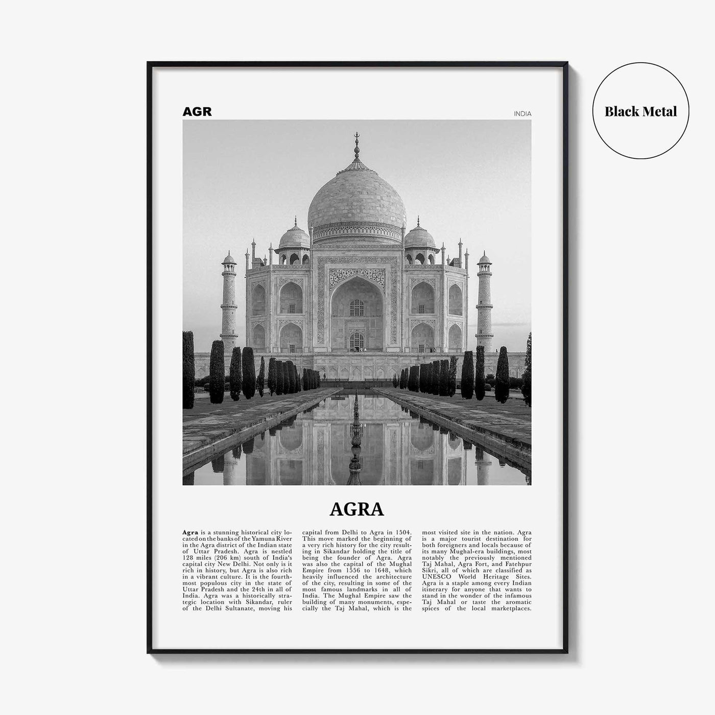 Agra Print Black and White, Agra Wall Art, Agra Poster, Agra Photo, Agra Wall Décor, Uttar Pradesh, India, Yamuna, Taj Mahal