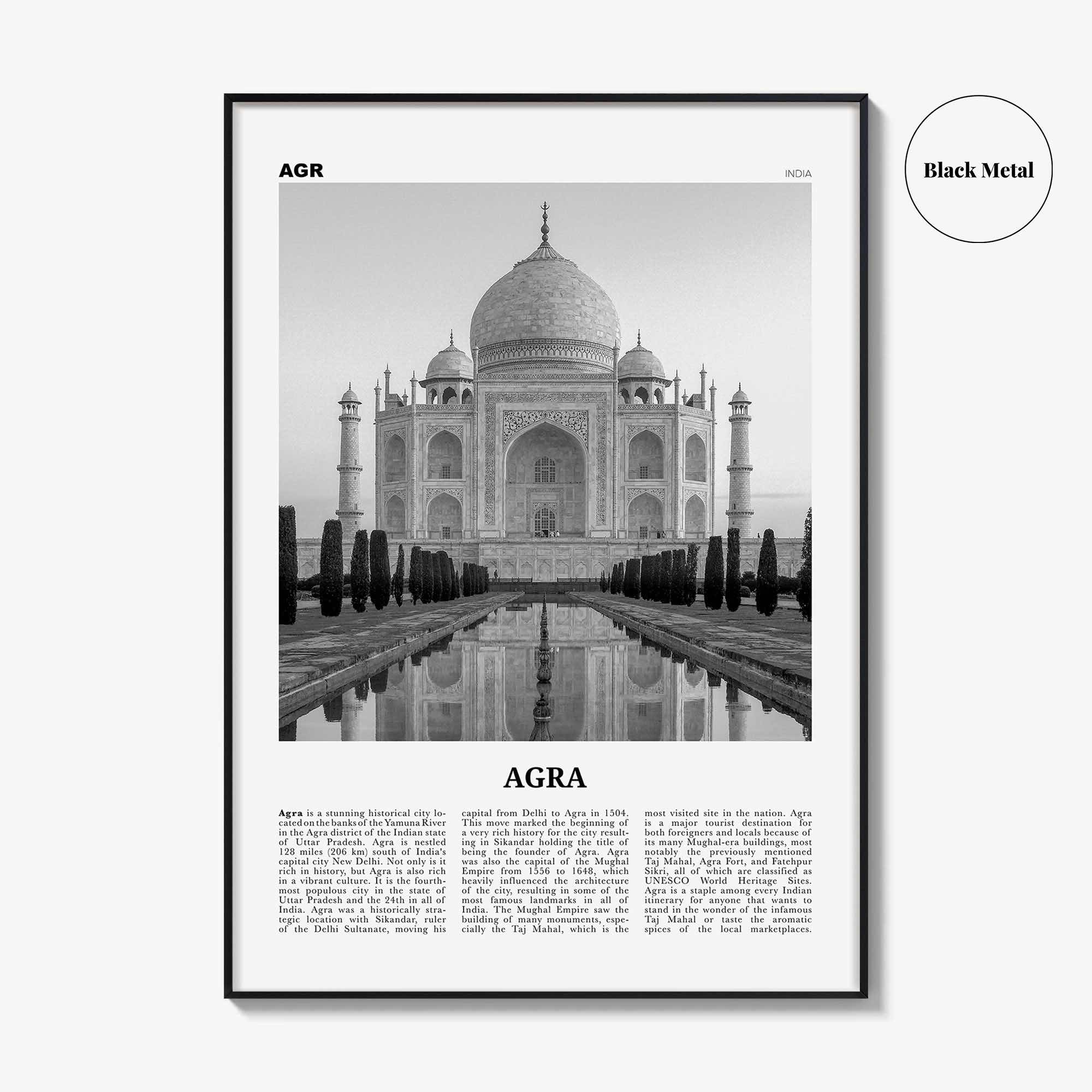 Agra Print Black and White, Agra Wall Art, Agra Poster, Agra Photo, Agra Wall Décor, Uttar Pradesh, India, Yamuna, Taj Mahal