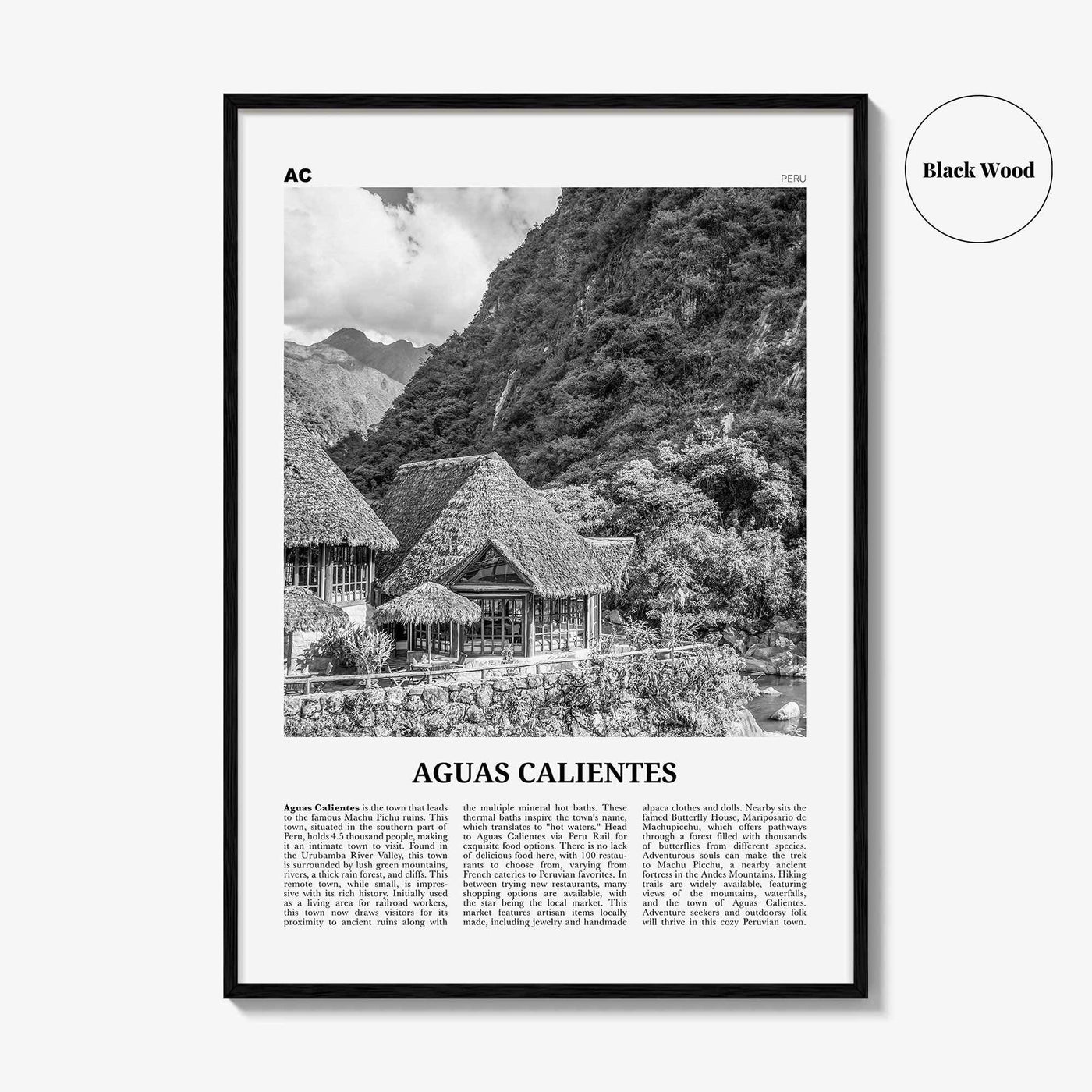 Aguas Calientes Print Black and White, Aguas Calientes Wall Art, Aguas Calientes Poster, Aguas Calientes Photo, Aguas Calientes Map, Peru