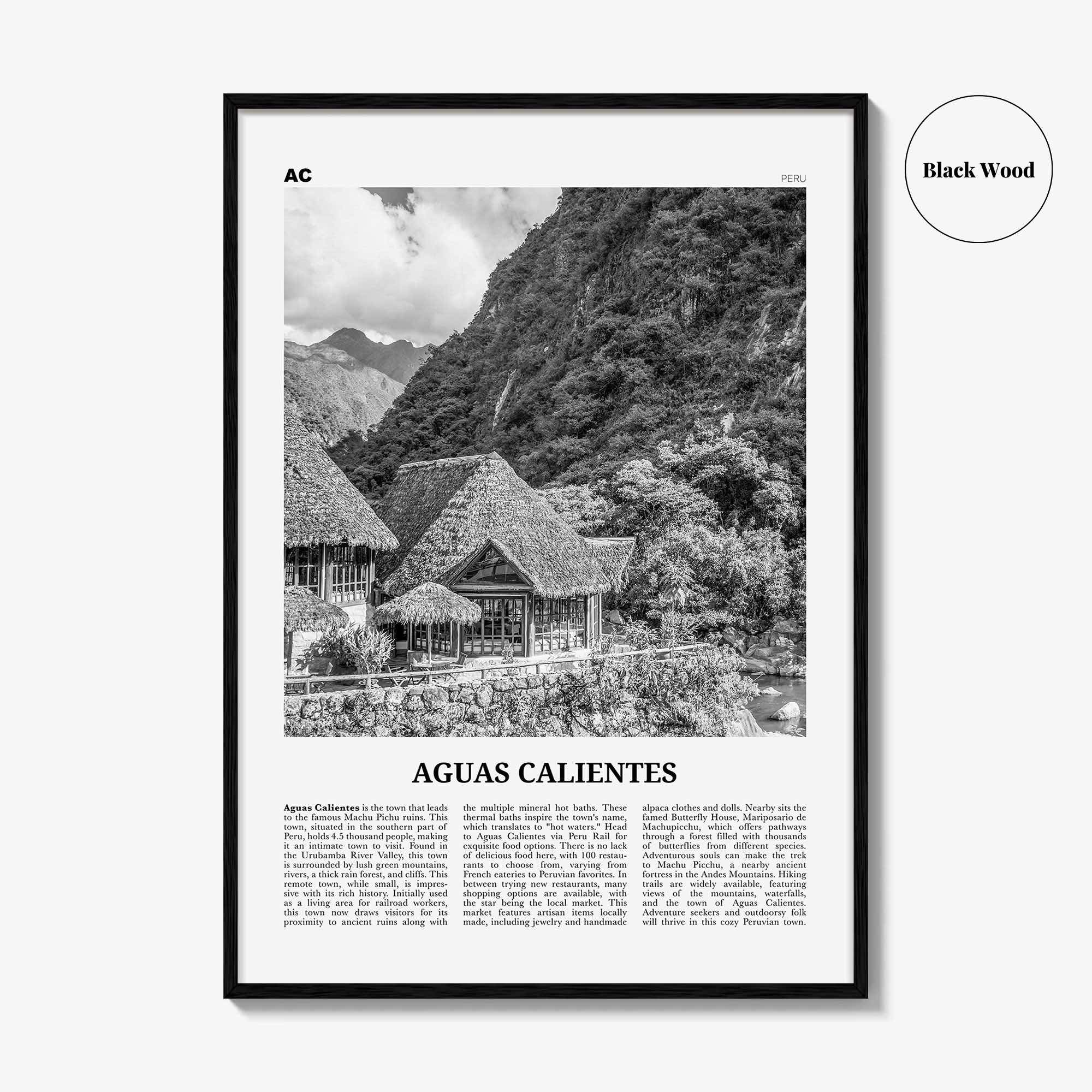 Aguas Calientes Print Black and White, Aguas Calientes Wall Art, Aguas Calientes Poster, Aguas Calientes Photo, Aguas Calientes Map, Peru