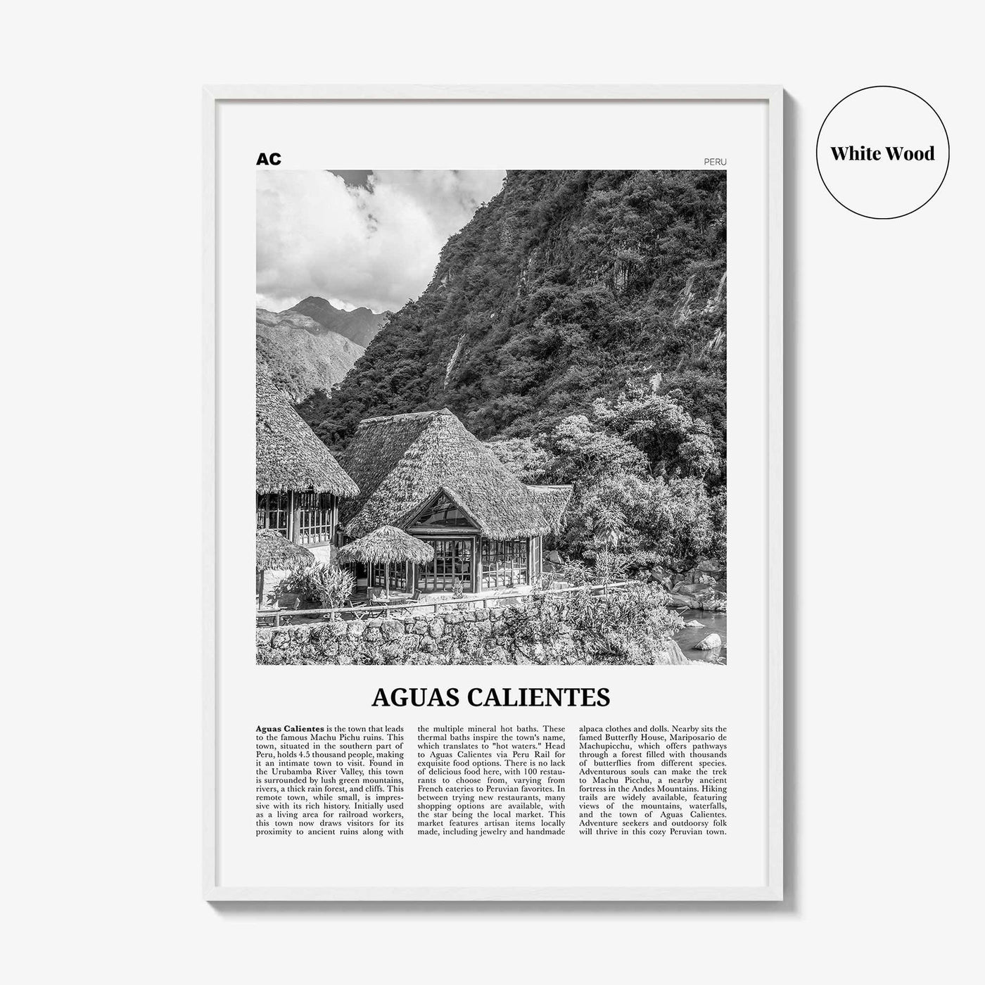 Aguas Calientes Print Black and White, Aguas Calientes Wall Art, Aguas Calientes Poster, Aguas Calientes Photo, Aguas Calientes Map, Peru