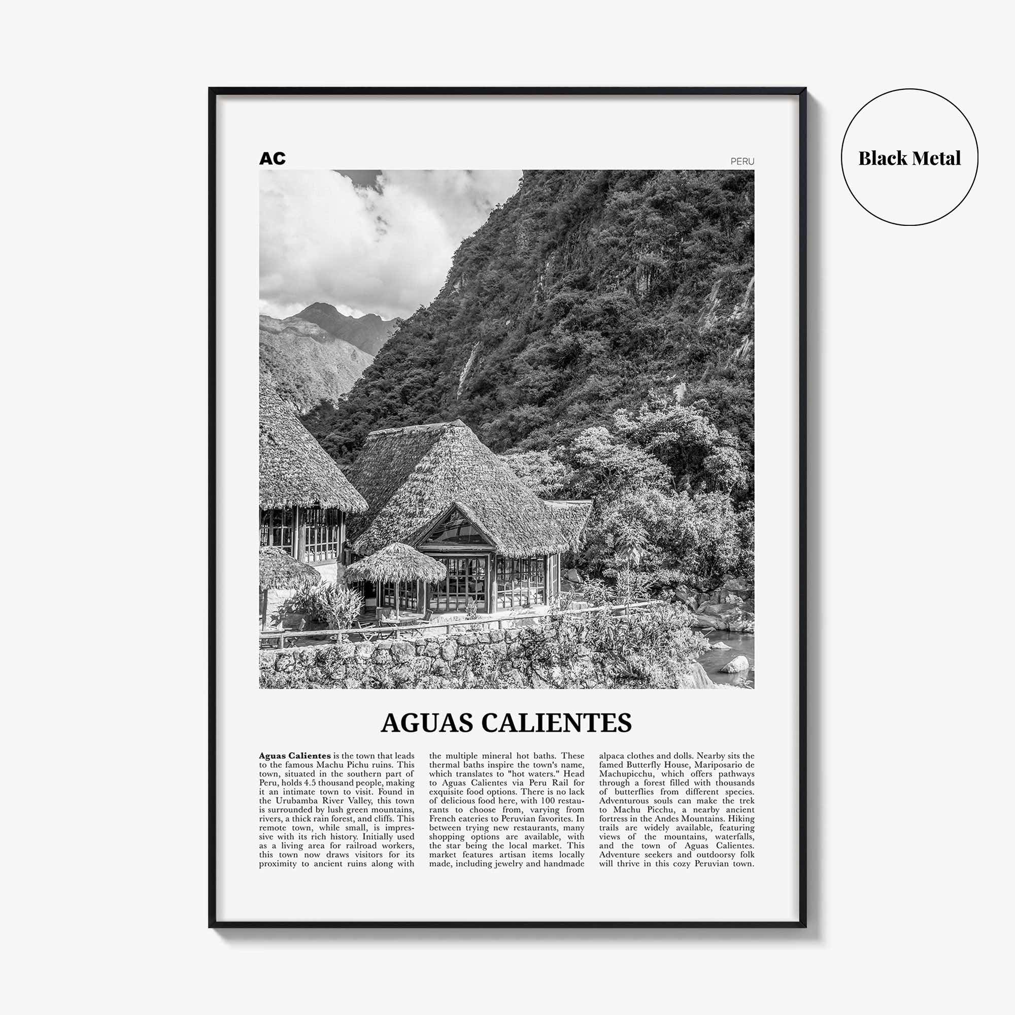 Aguas Calientes Print Black and White, Aguas Calientes Wall Art, Aguas Calientes Poster, Aguas Calientes Photo, Aguas Calientes Map, Peru