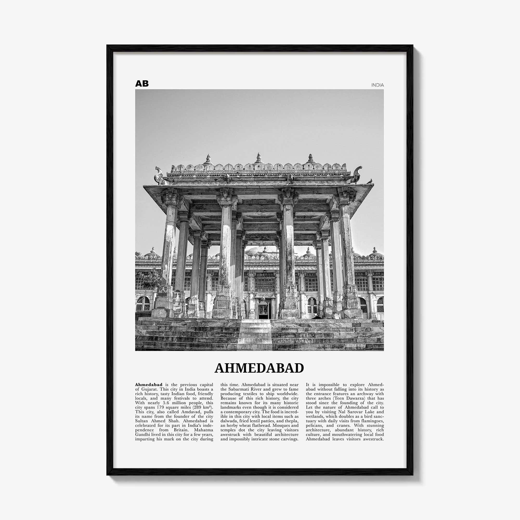 Ahmedabad Print Black and White, Ahmedabad Wall Art, Ahmedabad Poster, Ahmedabad Photo, Ahmedabad Map, Ahmedabad Wall Decor, India