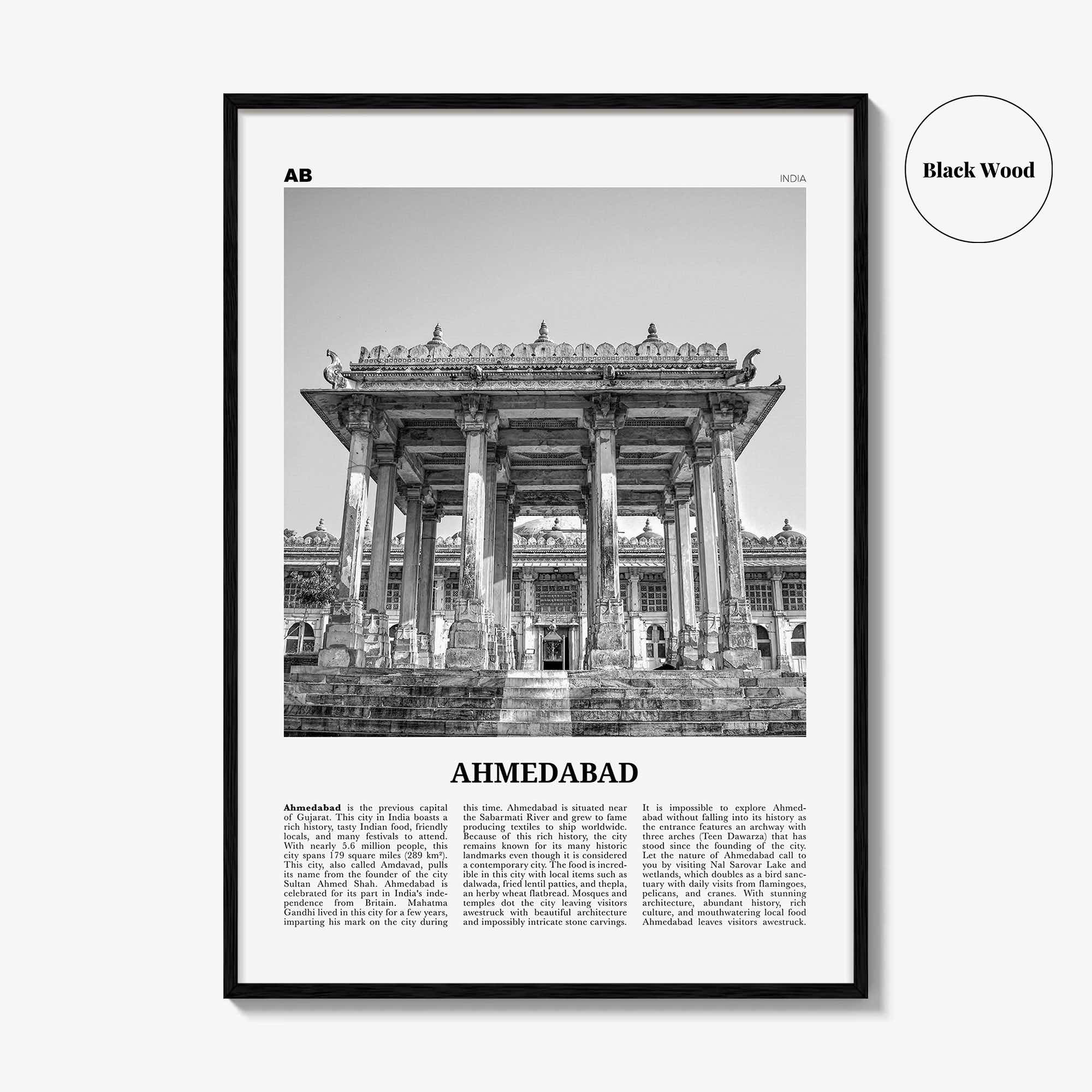 Ahmedabad Print Black and White, Ahmedabad Wall Art, Ahmedabad Poster, Ahmedabad Photo, Ahmedabad Map, Ahmedabad Wall Decor, India