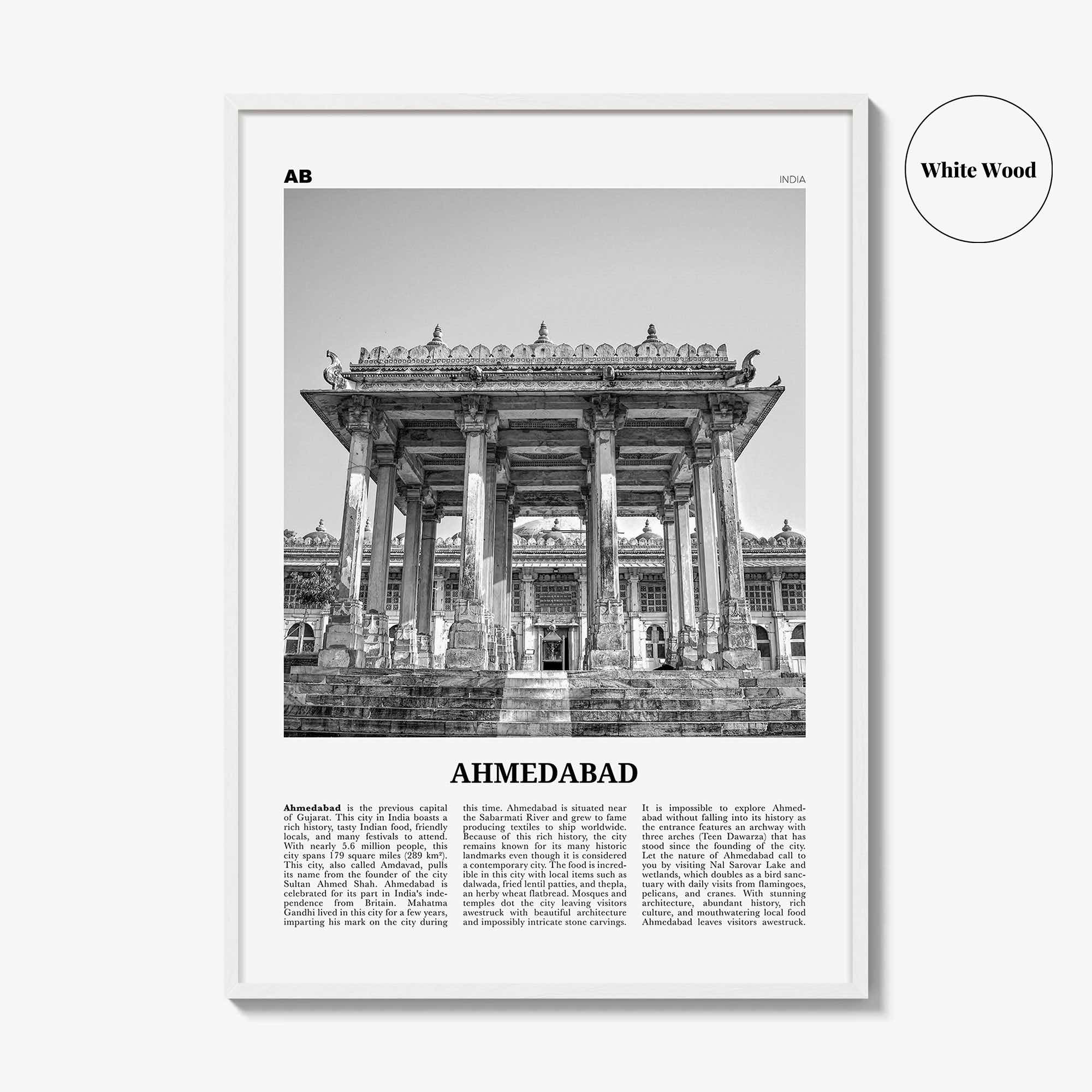 Ahmedabad Print Black and White, Ahmedabad Wall Art, Ahmedabad Poster, Ahmedabad Photo, Ahmedabad Map, Ahmedabad Wall Decor, India