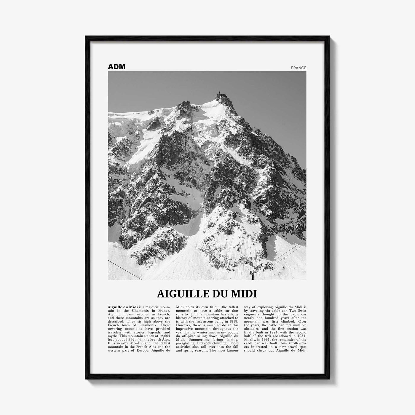 Aiguille du Midi Print Black and White, Aiguille du Midi Wall Art, Aiguille du Midi Poster, Aiguille du Midi Photo, Aiguille Décor, France