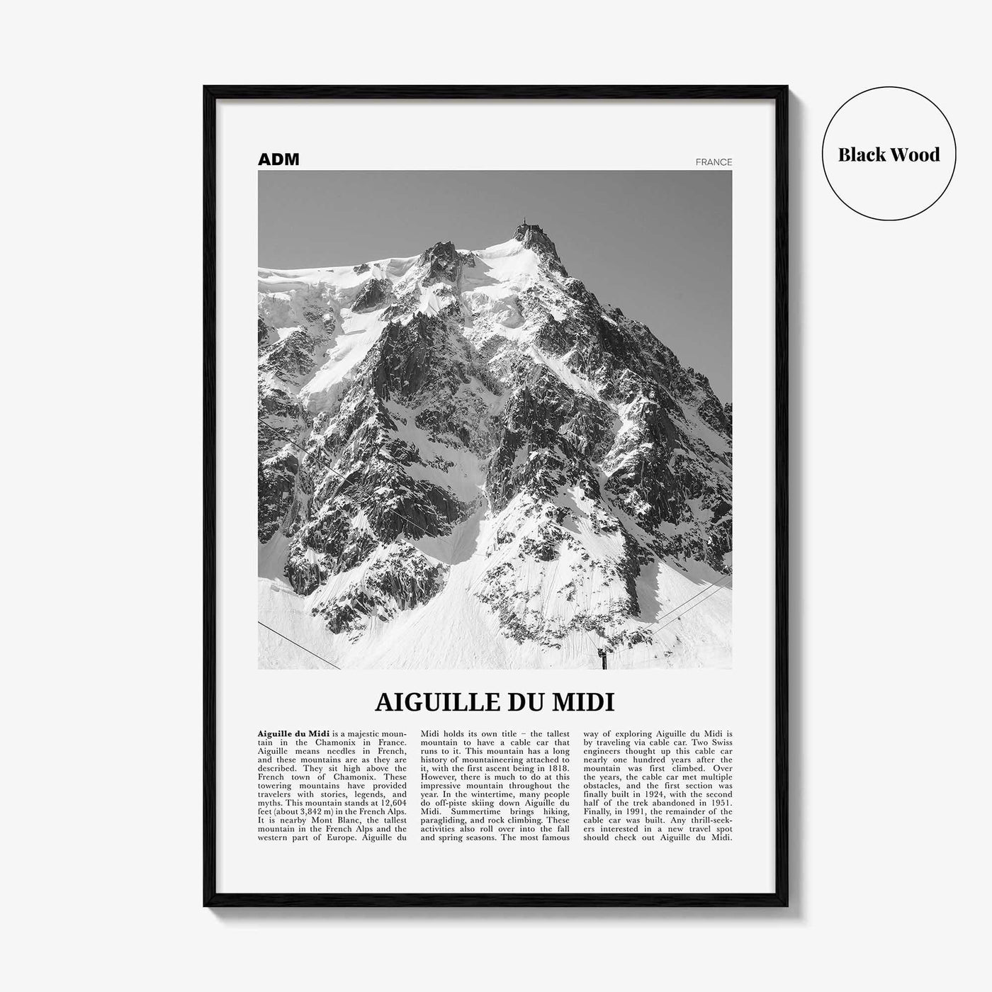 Aiguille du Midi Print Black and White, Aiguille du Midi Wall Art, Aiguille du Midi Poster, Aiguille du Midi Photo, Aiguille Décor, France