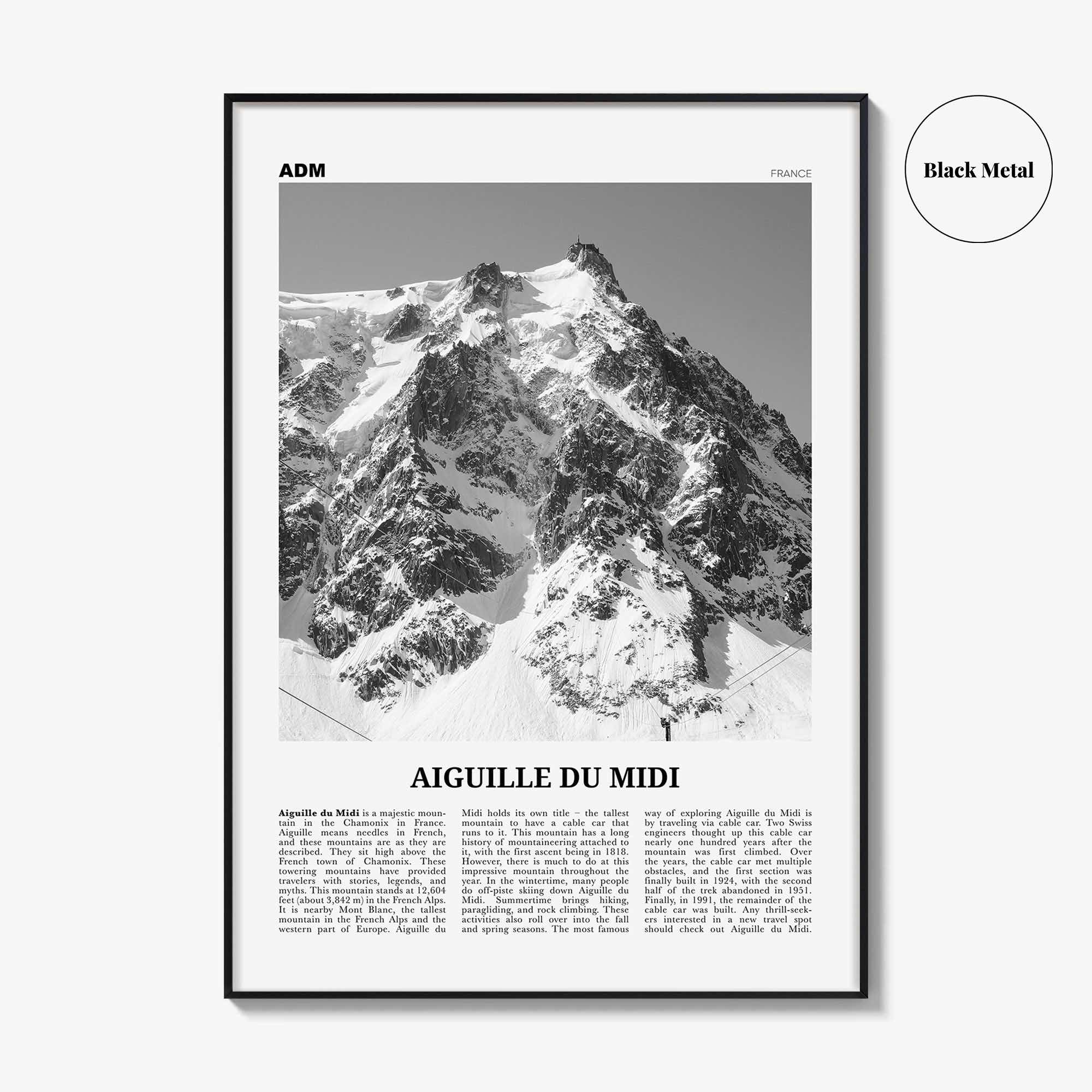 Aiguille du Midi Print Black and White, Aiguille du Midi Wall Art, Aiguille du Midi Poster, Aiguille du Midi Photo, Aiguille Décor, France