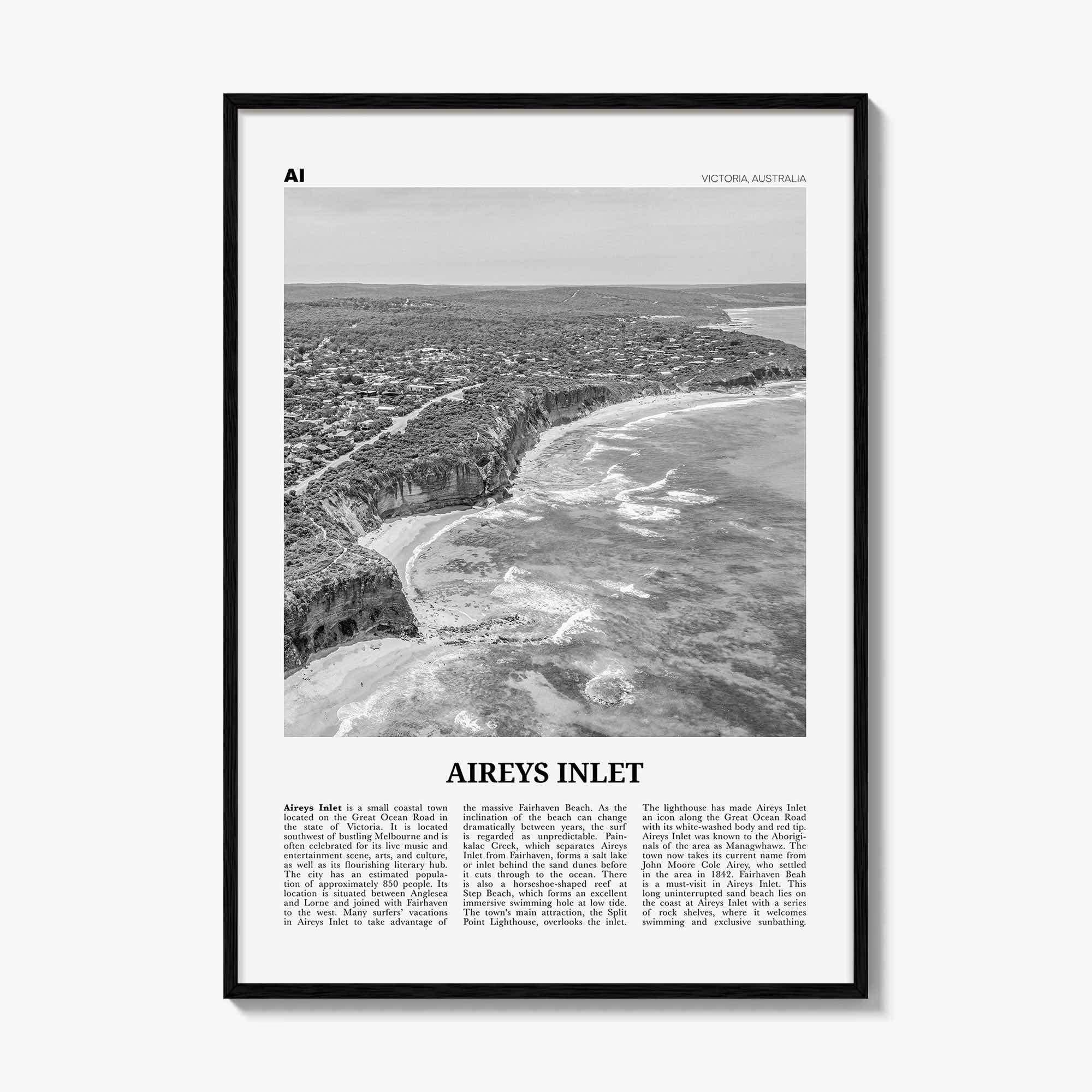 Aireys Inlet Print Black and White, Aireys Inlet Wall Art, Aireys Inlet Poster, Aireys Inlet Photo, Aireys Inlet Decor, Victoria, Australia