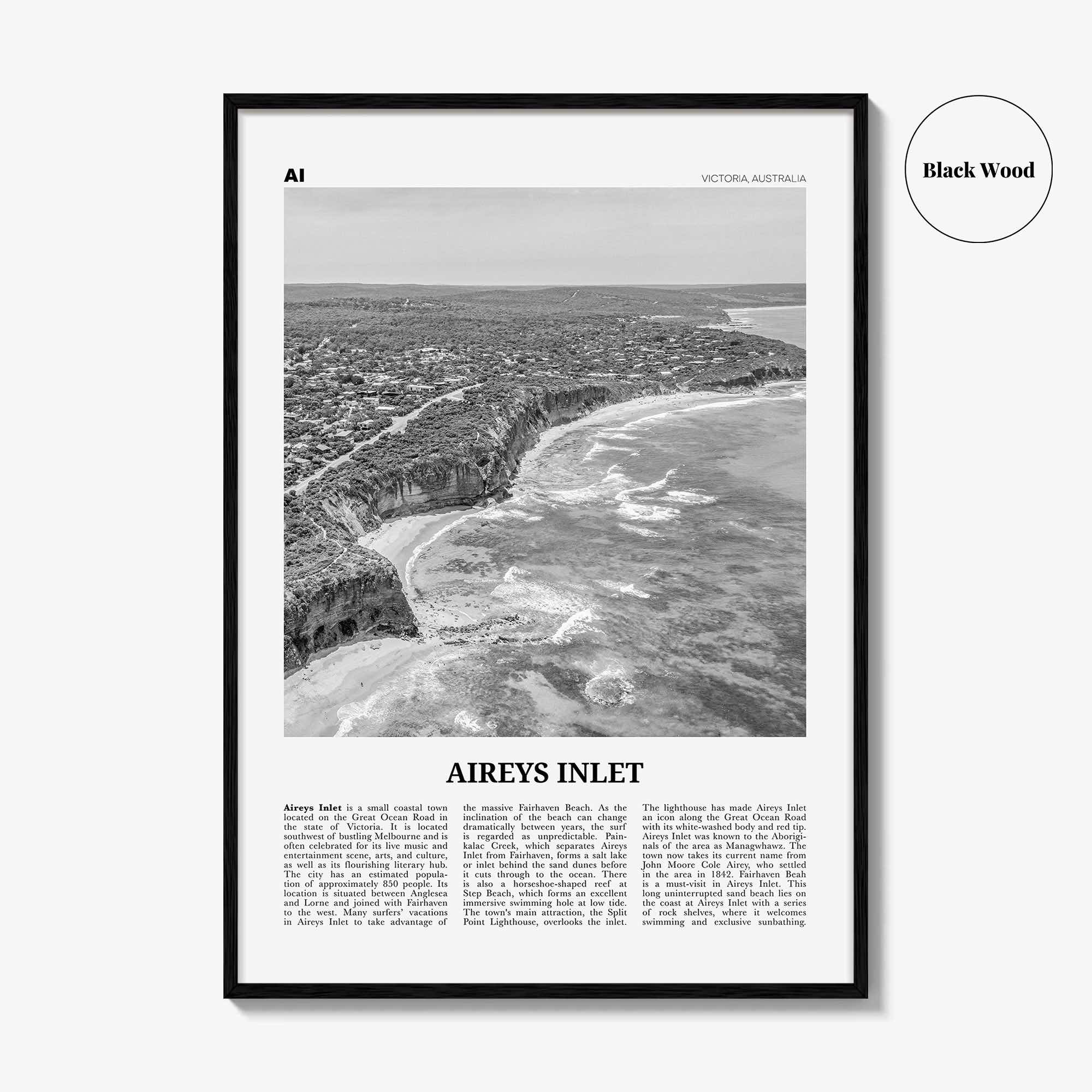 Aireys Inlet Print Black and White, Aireys Inlet Wall Art, Aireys Inlet Poster, Aireys Inlet Photo, Aireys Inlet Decor, Victoria, Australia