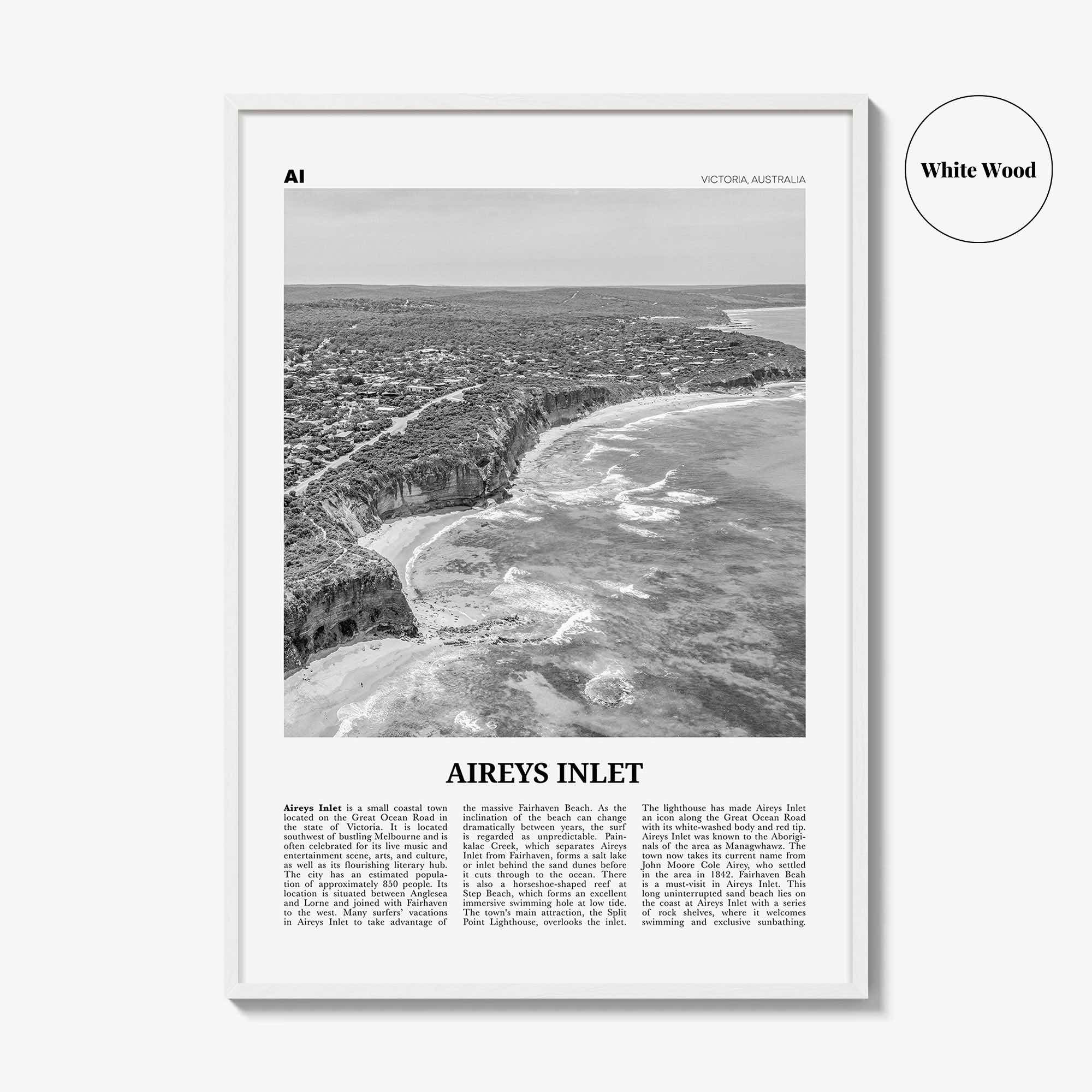 Aireys Inlet Print Black and White, Aireys Inlet Wall Art, Aireys Inlet Poster, Aireys Inlet Photo, Aireys Inlet Decor, Victoria, Australia
