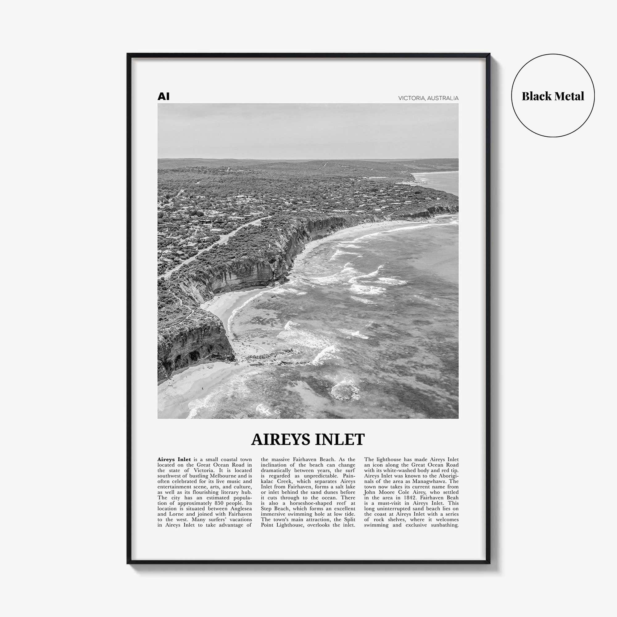 Aireys Inlet Print Black and White, Aireys Inlet Wall Art, Aireys Inlet Poster, Aireys Inlet Photo, Aireys Inlet Decor, Victoria, Australia
