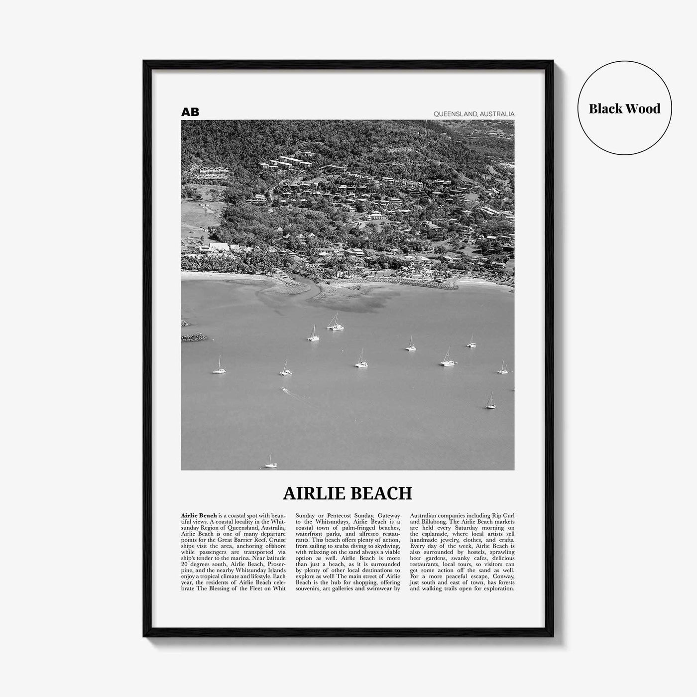 Airlie Beach Print Black and White, Airlie Beach Wall Art, Airlie Beach Poster, Airlie Beach Photo, Queensland, Australia Oceania