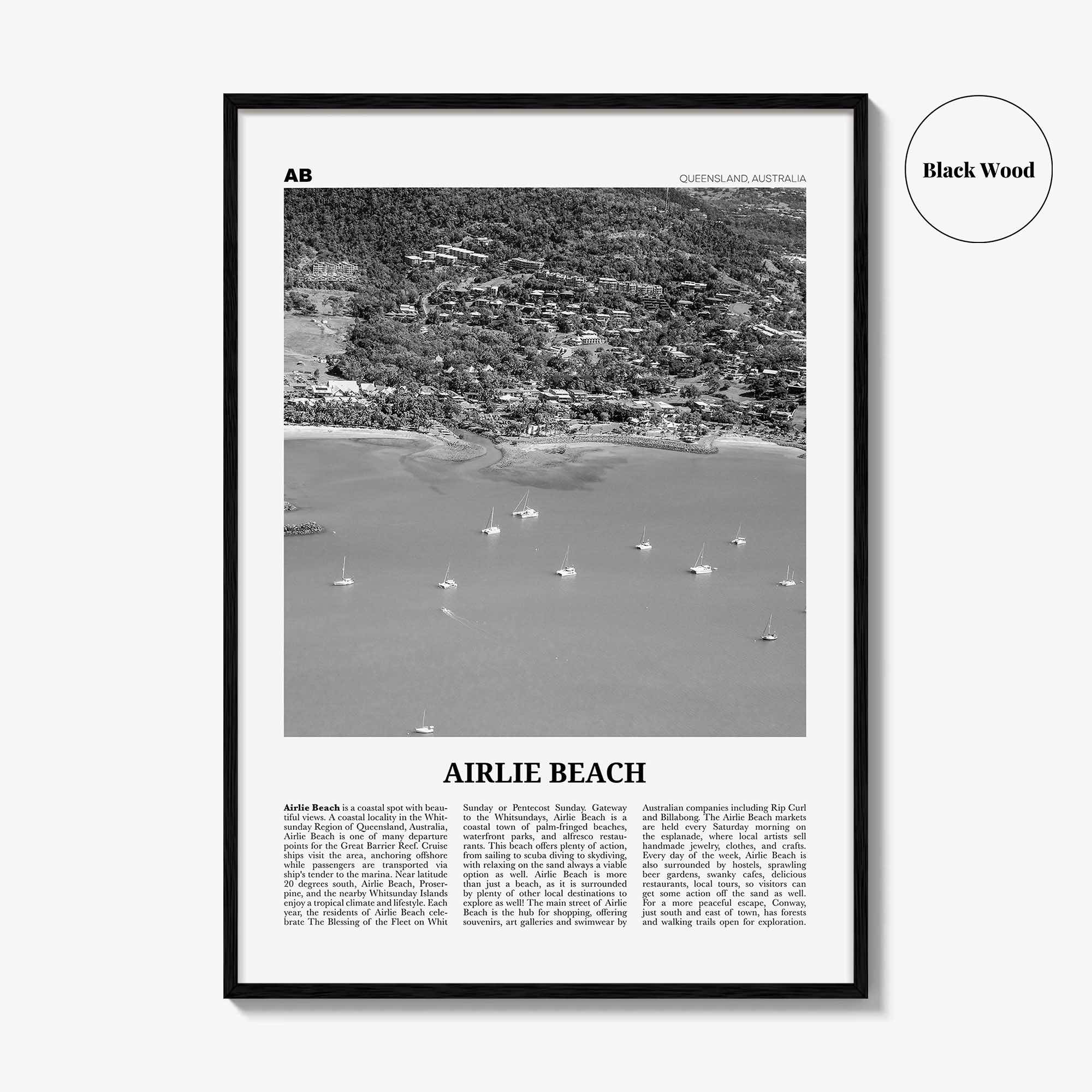 Airlie Beach Print Black and White, Airlie Beach Wall Art, Airlie Beach Poster, Airlie Beach Photo, Queensland, Australia Oceania