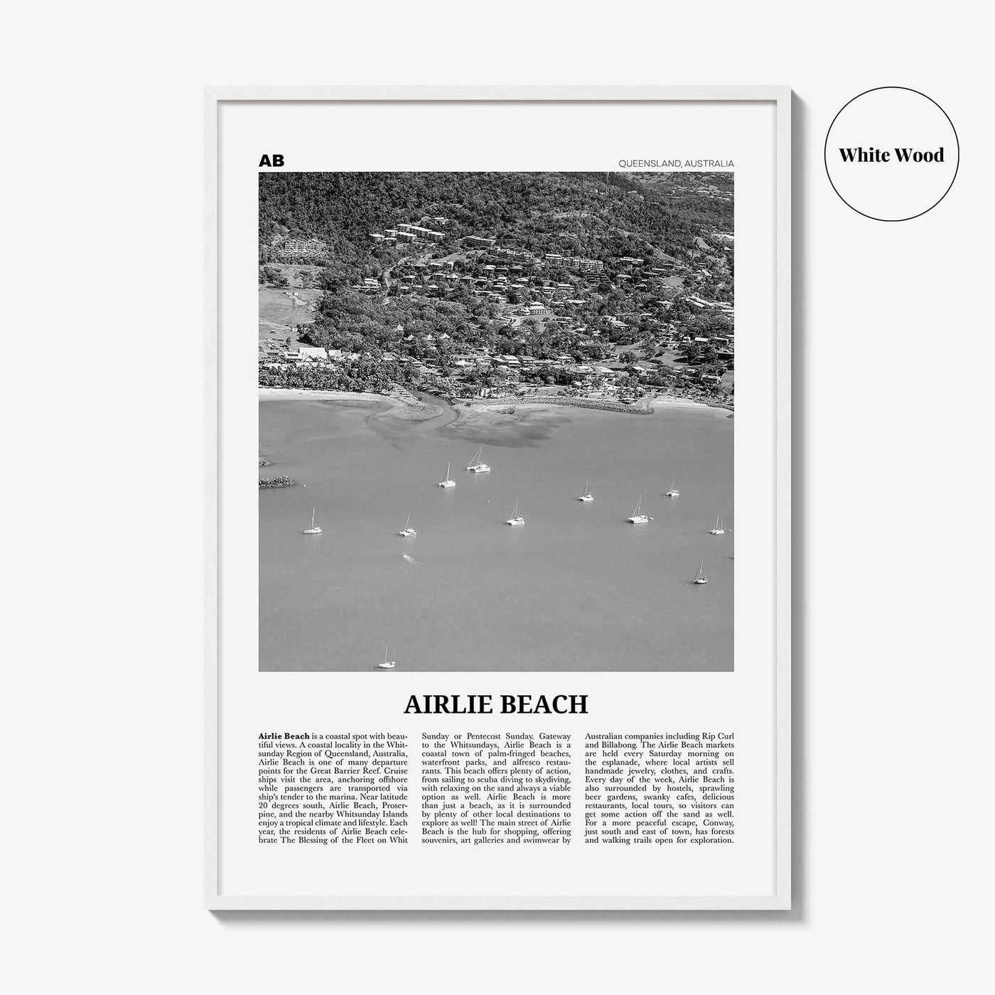 Airlie Beach Print Black and White, Airlie Beach Wall Art, Airlie Beach Poster, Airlie Beach Photo, Queensland, Australia Oceania