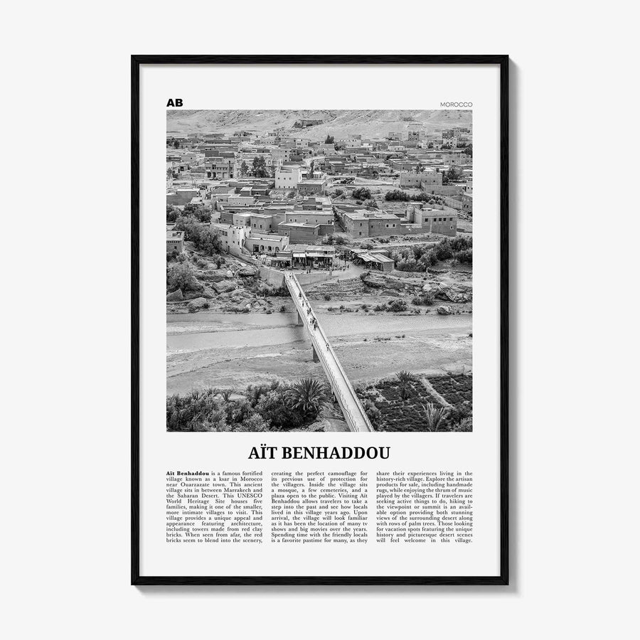 Ait Benhaddou Print Black and White, Ait Benhaddou Wall Art, Aït Benhaddou Poster, Aït Benhaddou Photo, Aït Benhaddou Map, Morocco