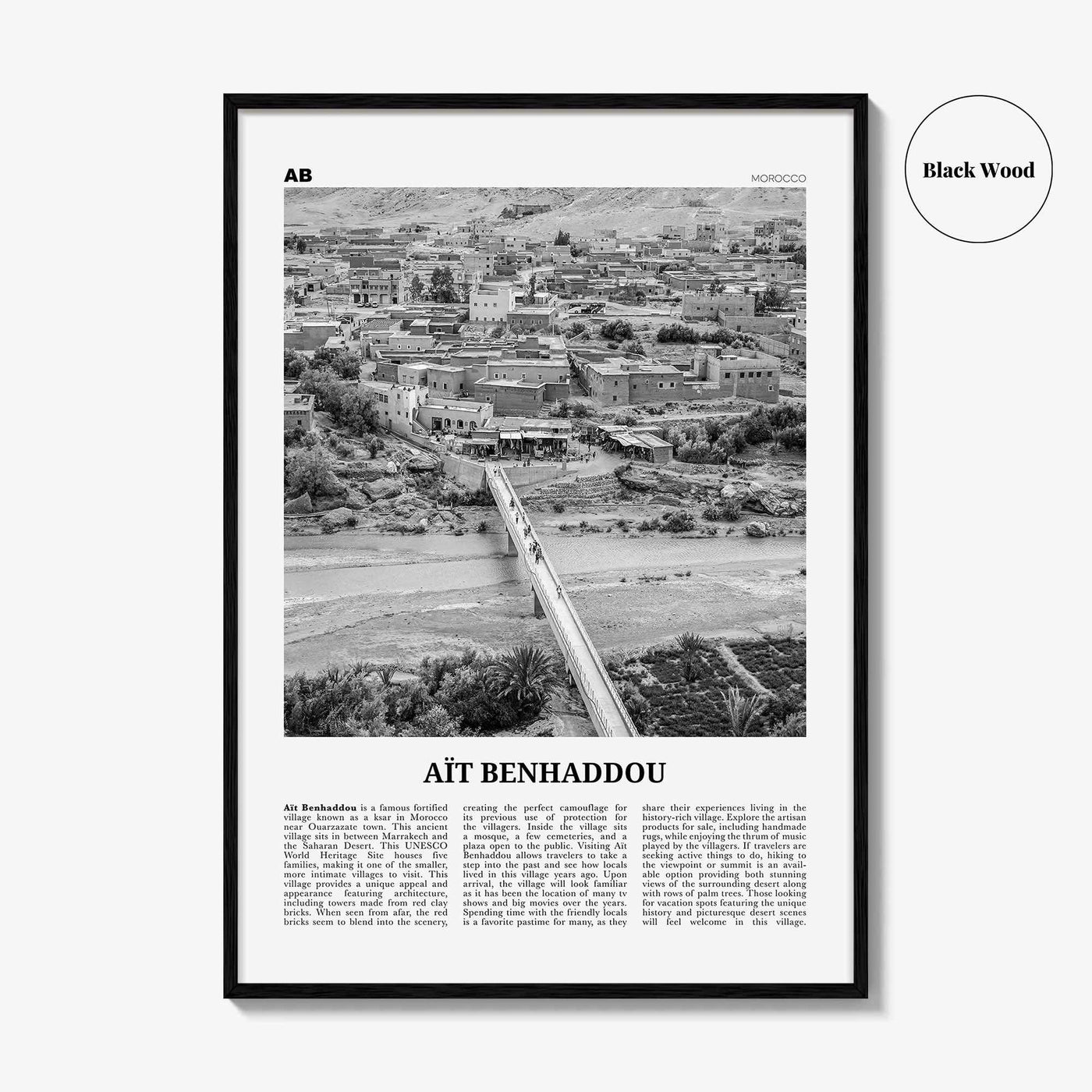 Ait Benhaddou Print Black and White, Ait Benhaddou Wall Art, Aït Benhaddou Poster, Aït Benhaddou Photo, Aït Benhaddou Map, Morocco
