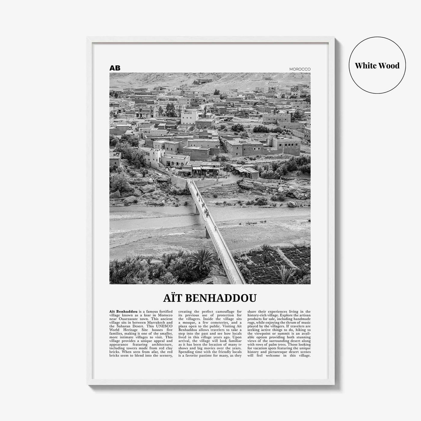 Ait Benhaddou Print Black and White, Ait Benhaddou Wall Art, Aït Benhaddou Poster, Aït Benhaddou Photo, Aït Benhaddou Map, Morocco