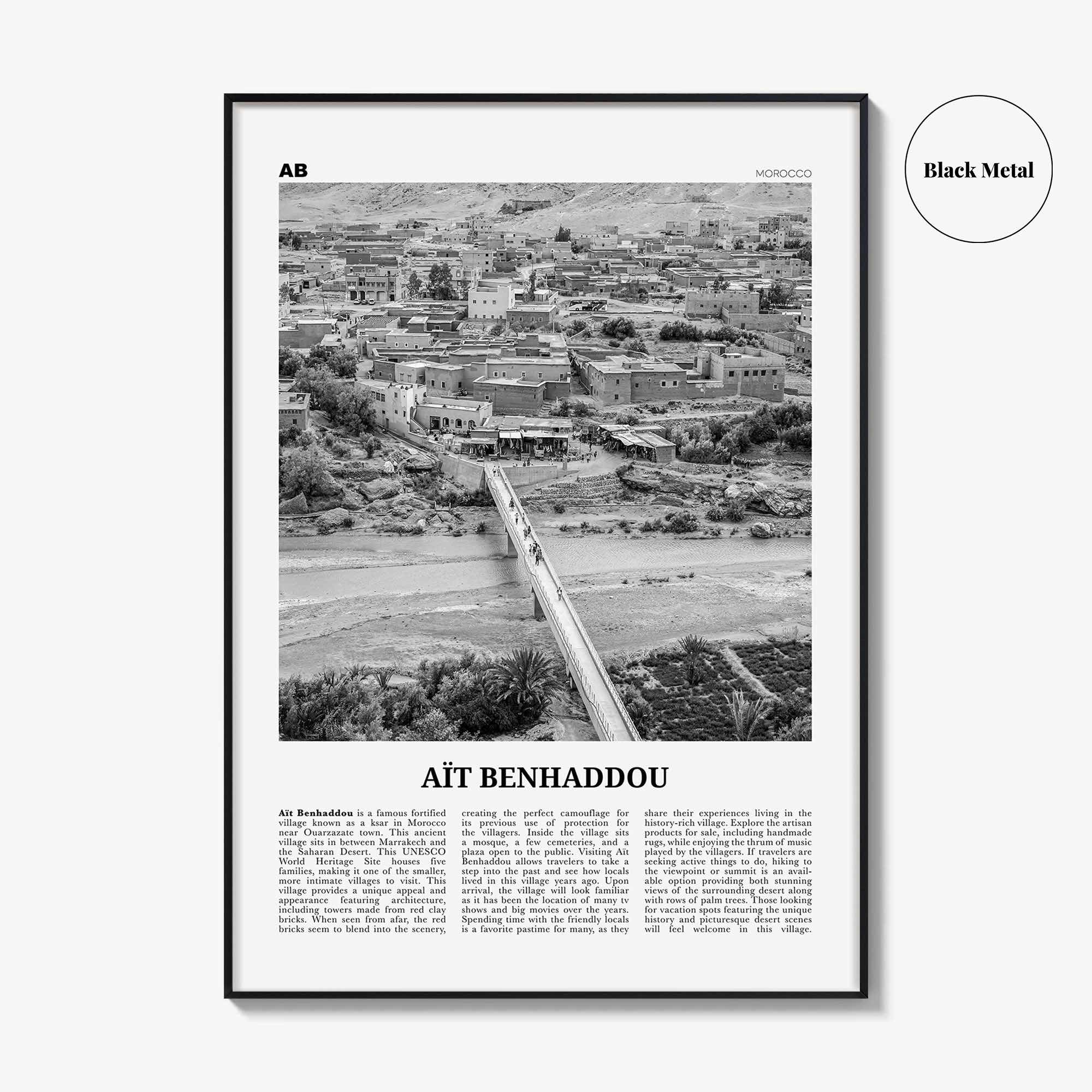 Ait Benhaddou Print Black and White, Ait Benhaddou Wall Art, Aït Benhaddou Poster, Aït Benhaddou Photo, Aït Benhaddou Map, Morocco