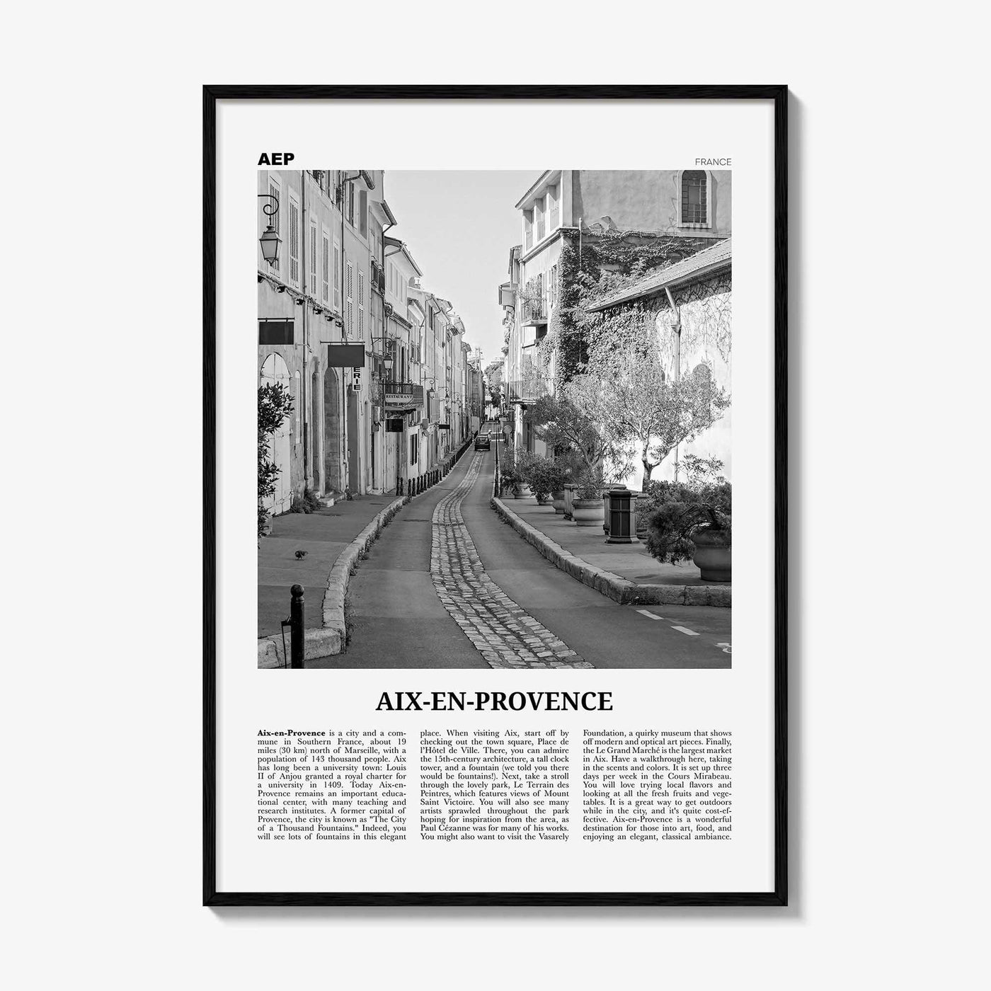 Aix En Provence Print Black and White No 2, Aix-en-Provence Wall Art, Aix-en-Provence Poster, Aix-en-Provence Photo, France, Côte d'Azur