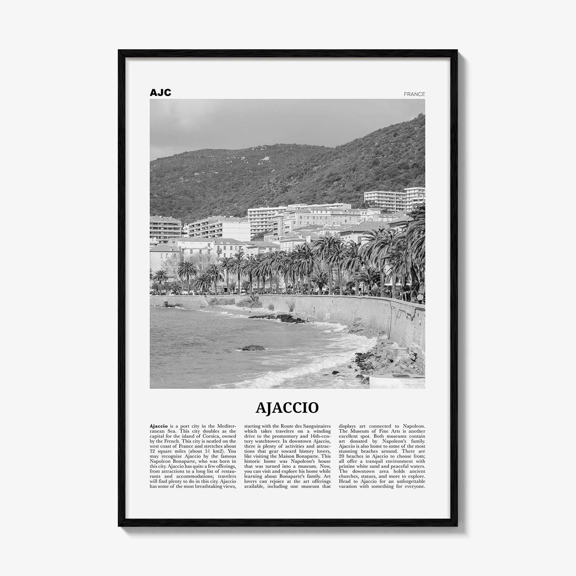 Ajaccio Print Black and White, Ajaccio Wall Art, Ajaccio Poster, Ajaccio Photo, Ajaccio Wall Décor, Ajaccio Map, France