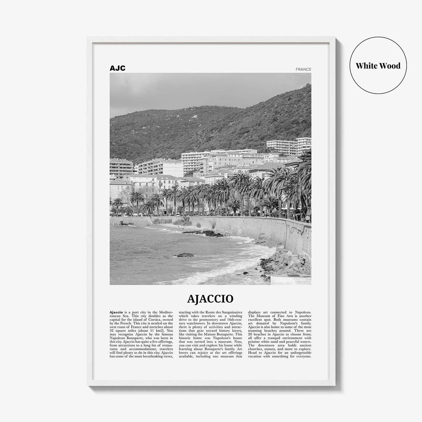 Ajaccio Print Black and White, Ajaccio Wall Art, Ajaccio Poster, Ajaccio Photo, Ajaccio Wall Décor, Ajaccio Map, France