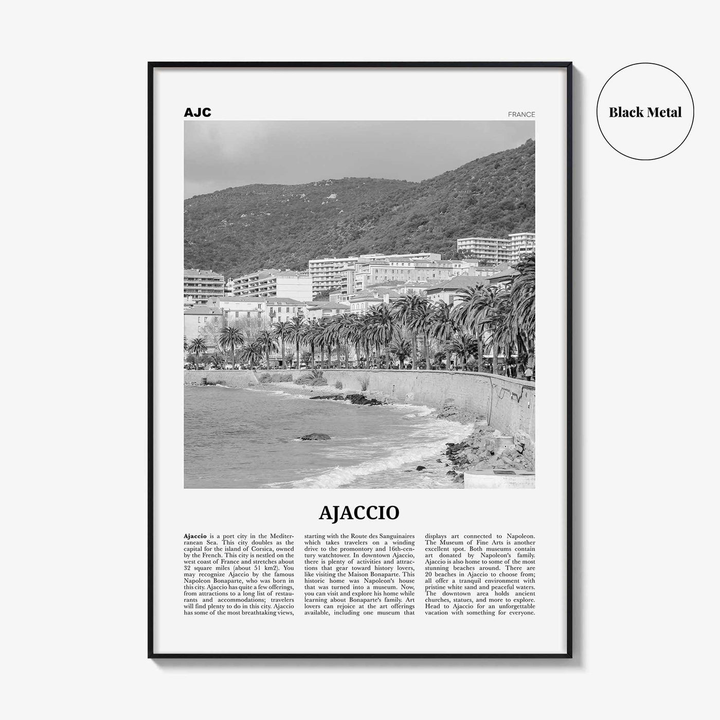 Ajaccio Print Black and White, Ajaccio Wall Art, Ajaccio Poster, Ajaccio Photo, Ajaccio Wall Décor, Ajaccio Map, France