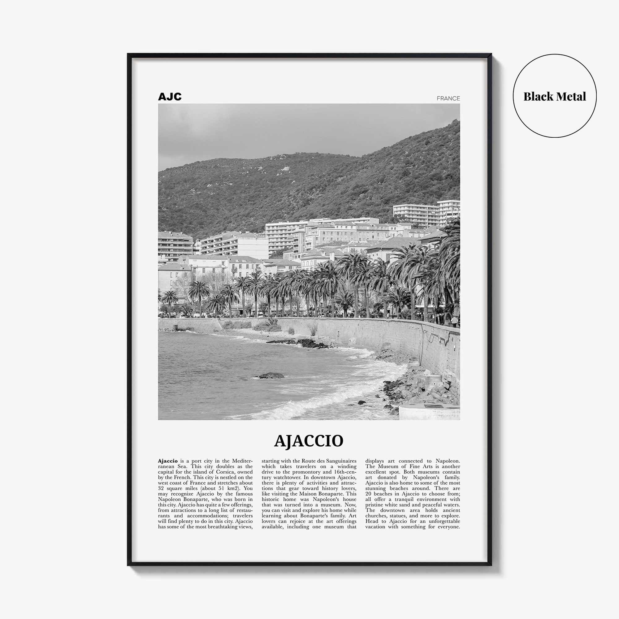 Ajaccio Print Black and White, Ajaccio Wall Art, Ajaccio Poster, Ajaccio Photo, Ajaccio Wall Décor, Ajaccio Map, France