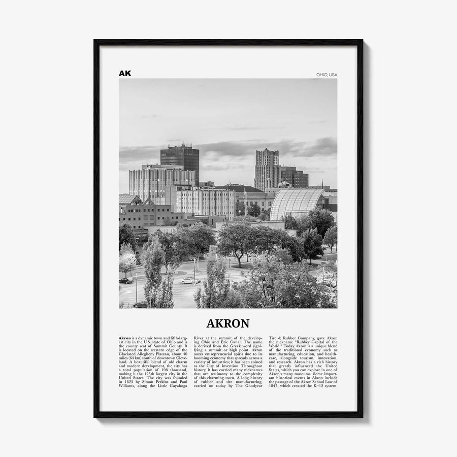 Akron Print Black and White, Akron Wall Art, Akron Poster, Akron Photo, Akron Wall Décor, Ohio, USA, United States, North America