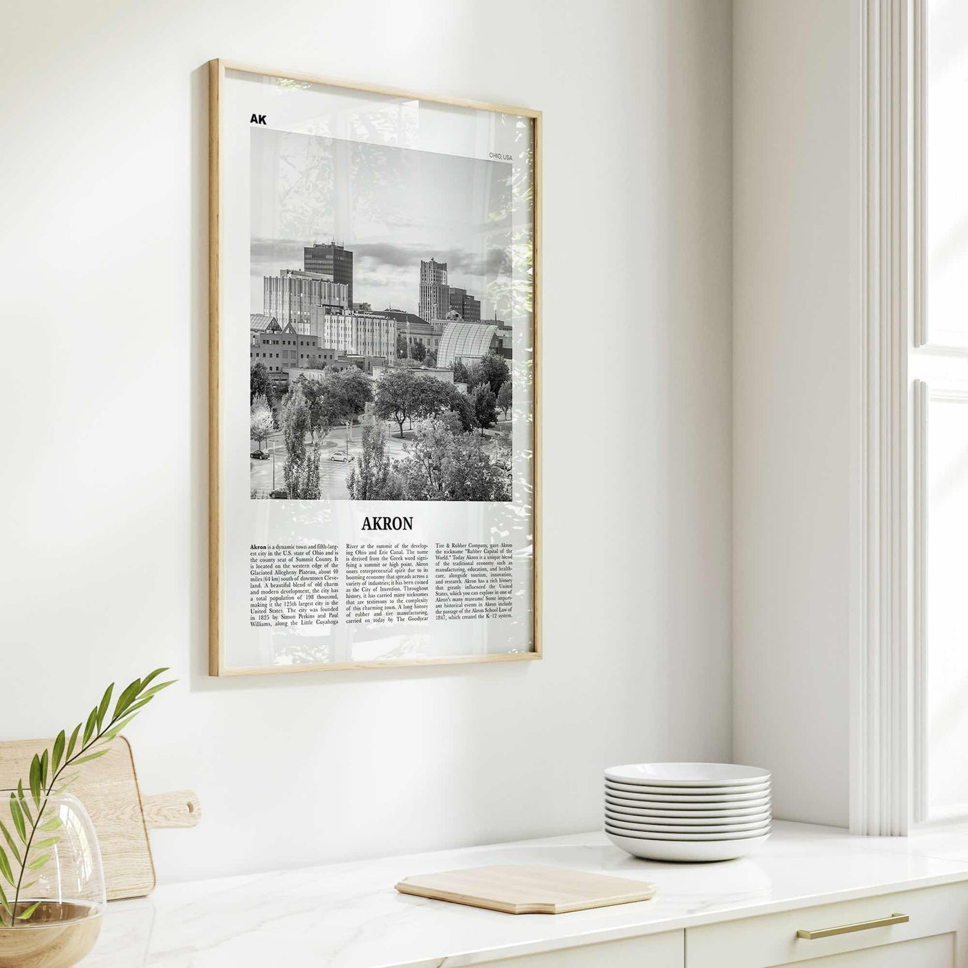 Akron Print Black and White, Akron Wall Art, Akron Poster, Akron Photo, Akron Wall Décor, Ohio, USA, United States, North America