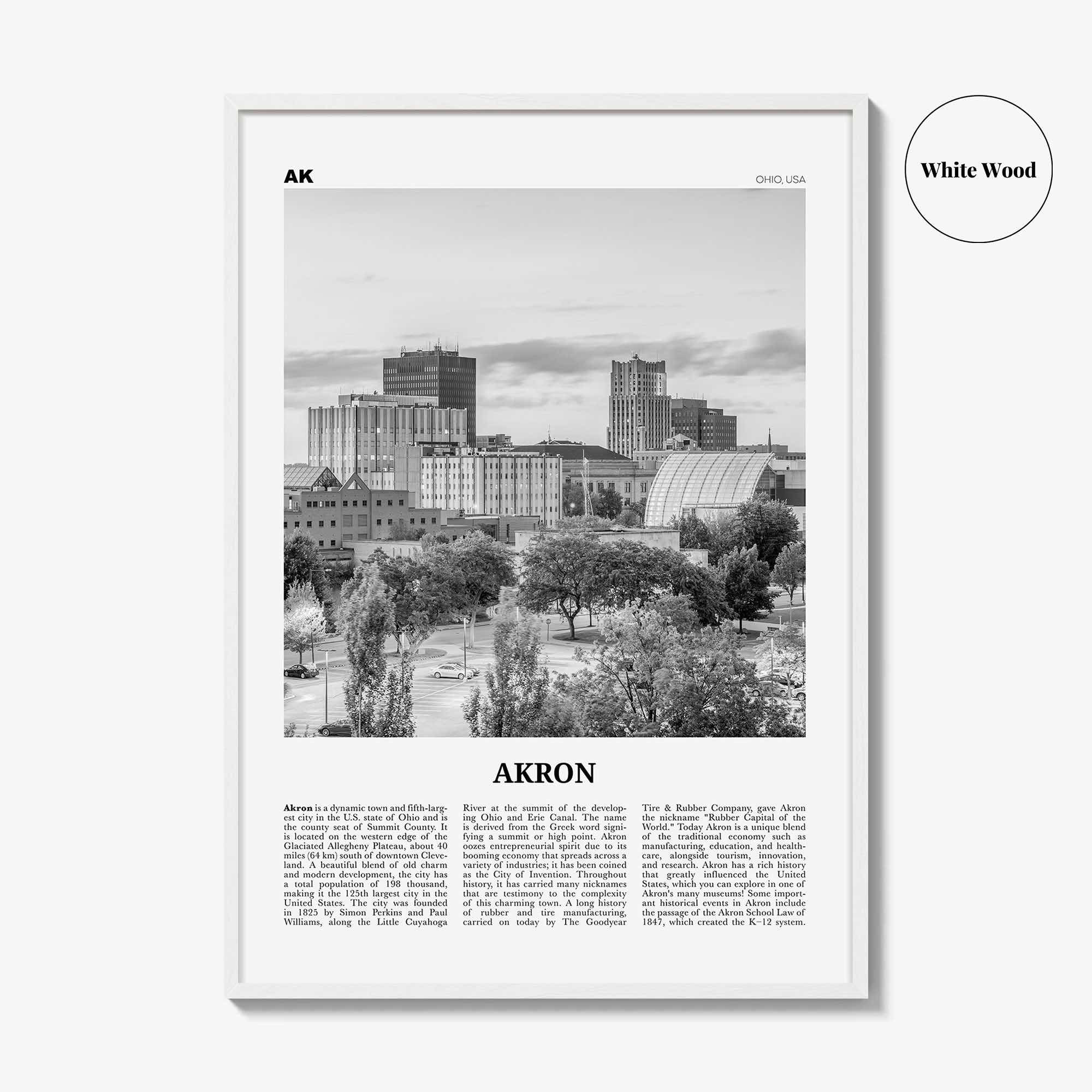 Akron Print Black and White, Akron Wall Art, Akron Poster, Akron Photo, Akron Wall Décor, Ohio, USA, United States, North America