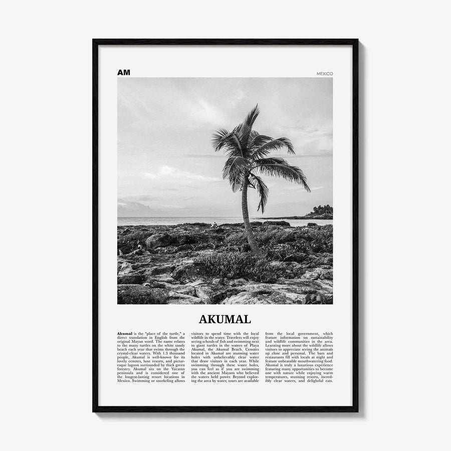 Akumal Print Black and White, Akumal Wall Art, Akumal Poster, Akumal Photo, Akumal Map, Akumal Wall Decor, Mexico