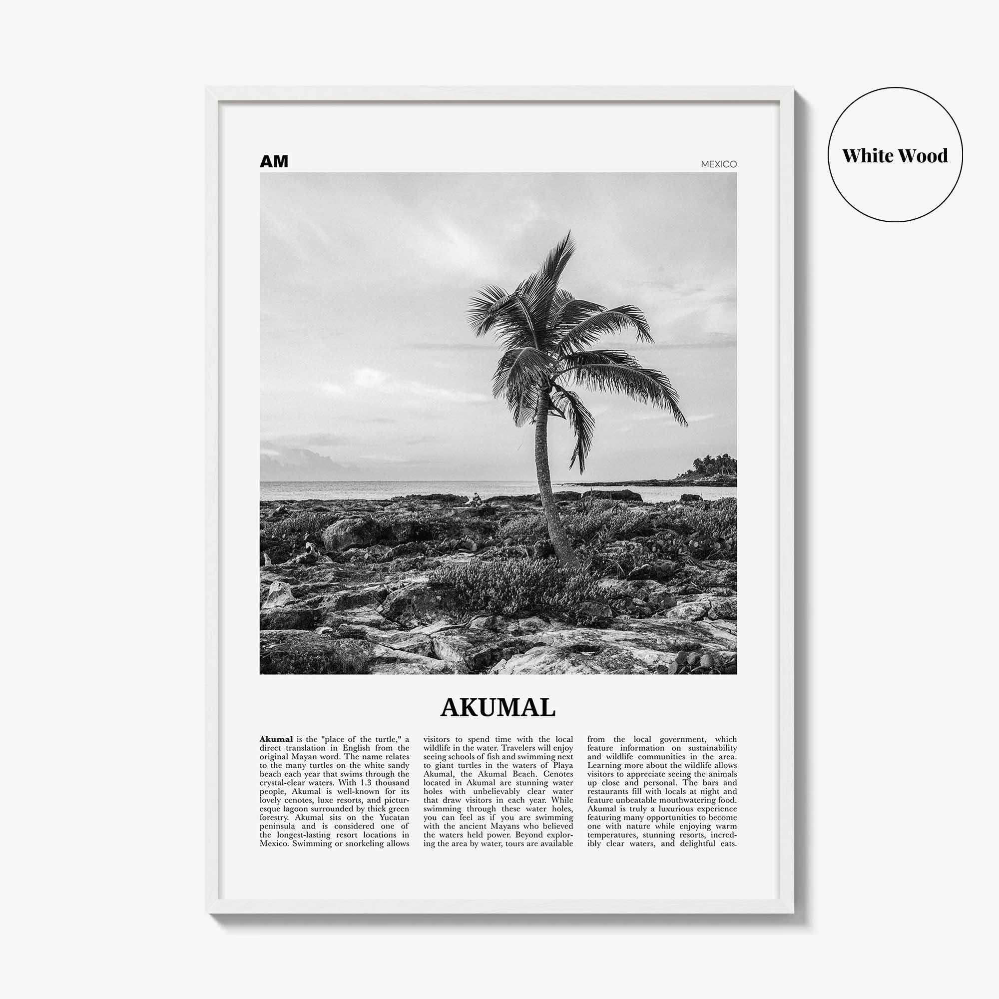 Akumal Print Black and White, Akumal Wall Art, Akumal Poster, Akumal Photo, Akumal Map, Akumal Wall Decor, Mexico