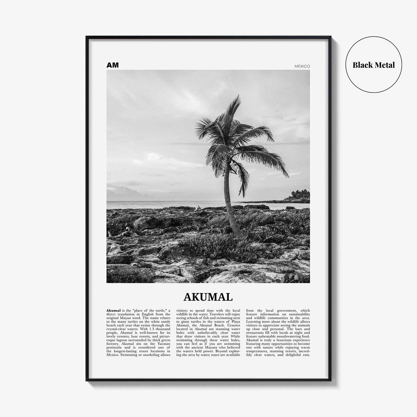 Akumal Print Black and White, Akumal Wall Art, Akumal Poster, Akumal Photo, Akumal Map, Akumal Wall Decor, Mexico