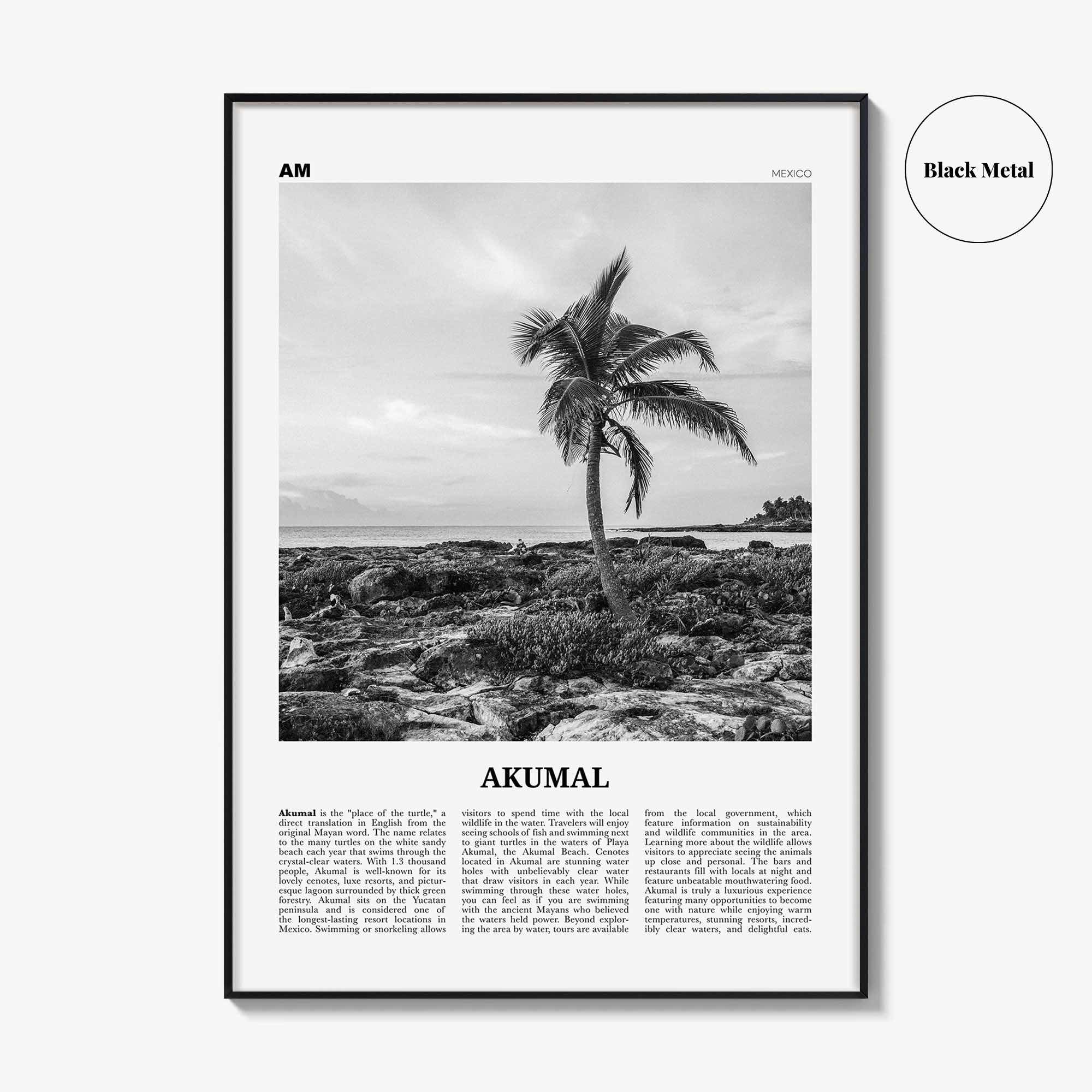Akumal Print Black and White, Akumal Wall Art, Akumal Poster, Akumal Photo, Akumal Map, Akumal Wall Decor, Mexico
